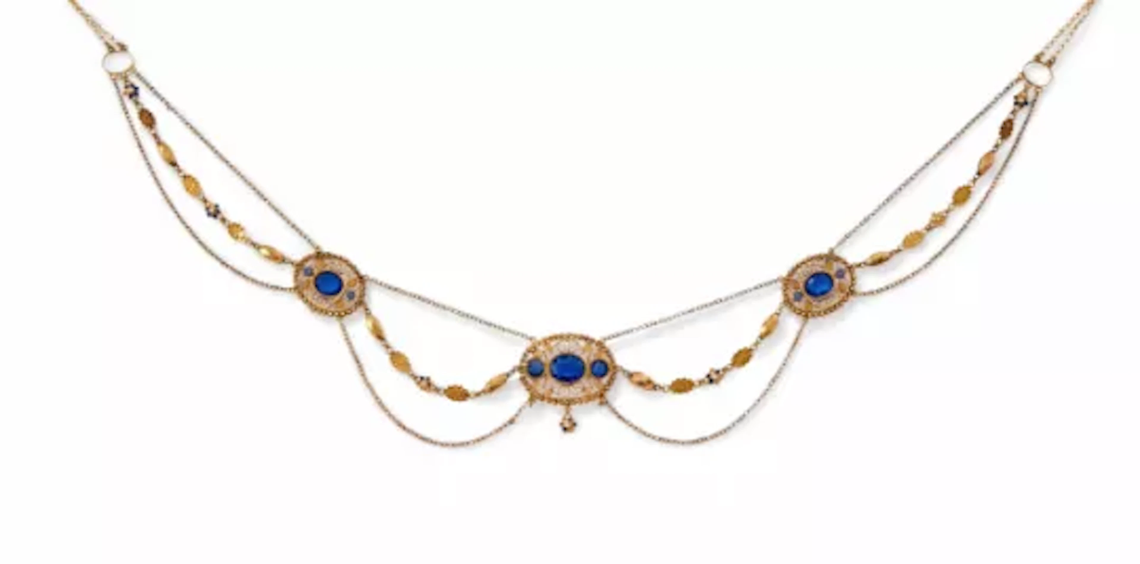 AN EARLY 19TH CENTURY BLUE PASTE AND ENAMEL NECKLACE