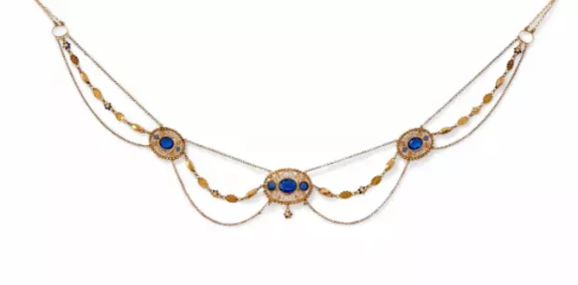AN EARLY 19TH CENTURY BLUE PASTE AND ENAMEL NECKLACE