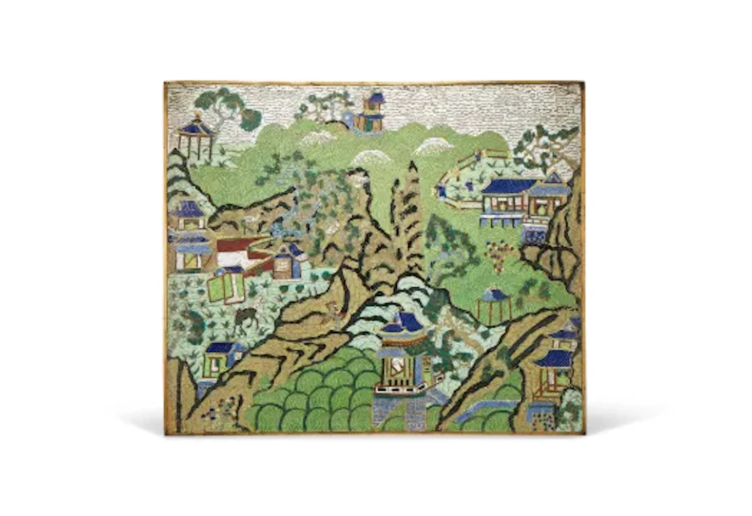 A good large Chinese cloisonné plaque, Qing dynasty, early 19th century