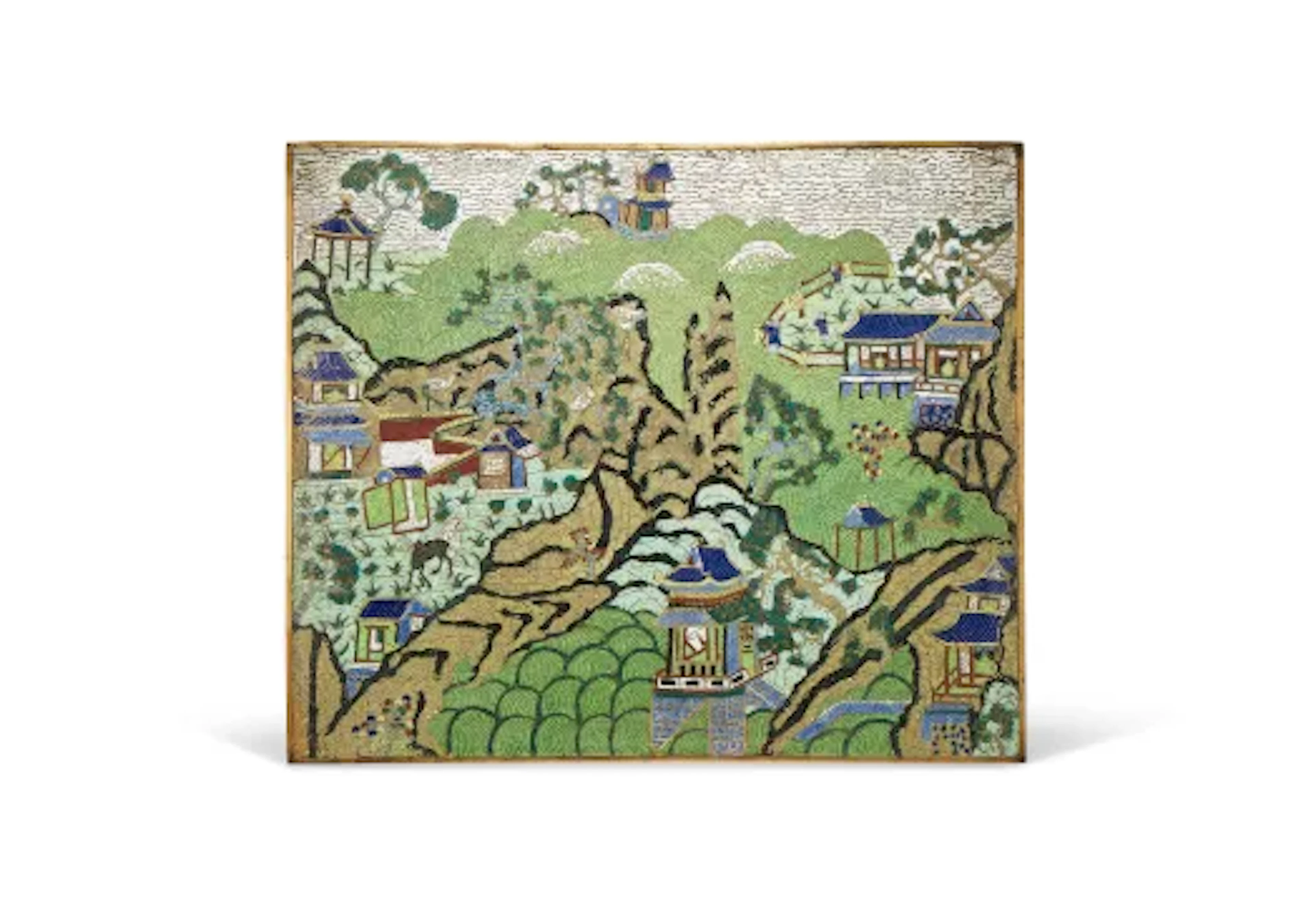A good large Chinese cloisonné plaque, Qing dynasty, early 19th century