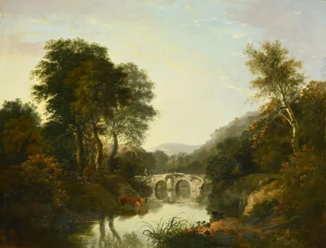 WILLIAM TRAIES (BRITISH 1789-1872), RIVER LANDSCAPE WITH CATTLE