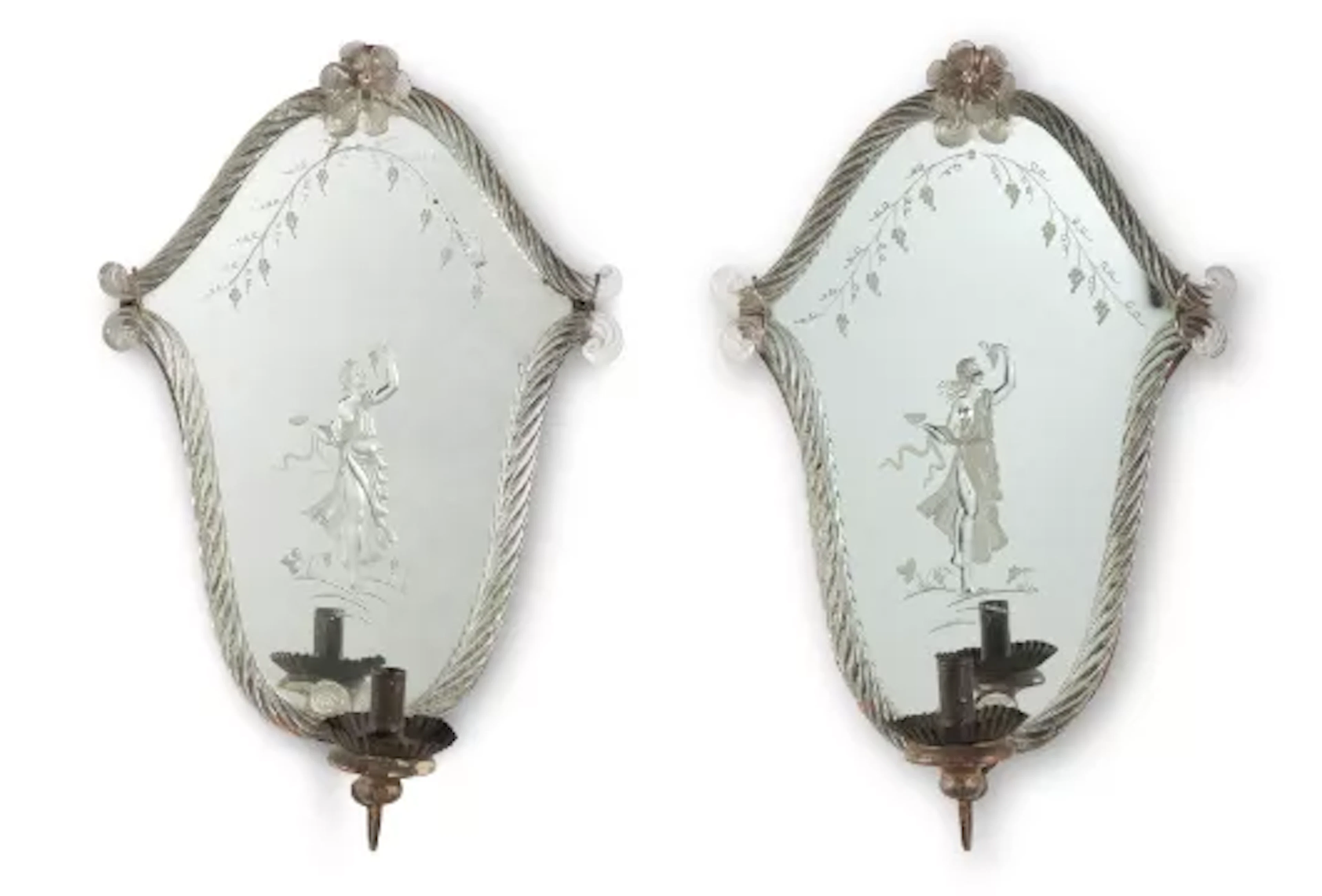 A PAIR OF VENETIAN ETCHED GLASS GIRANDOLE MIRRORS, LATE 19TH CENTURY