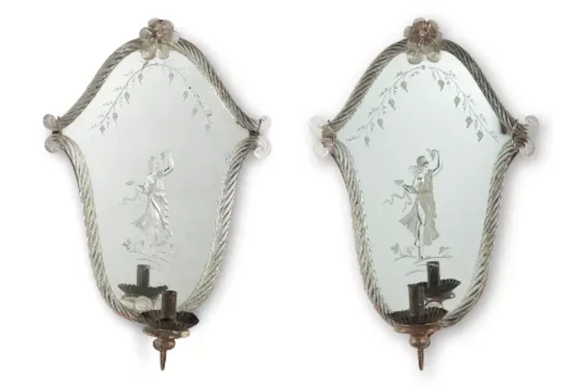 A PAIR OF VENETIAN ETCHED GLASS GIRANDOLE MIRRORS, LATE 19TH CENTURY