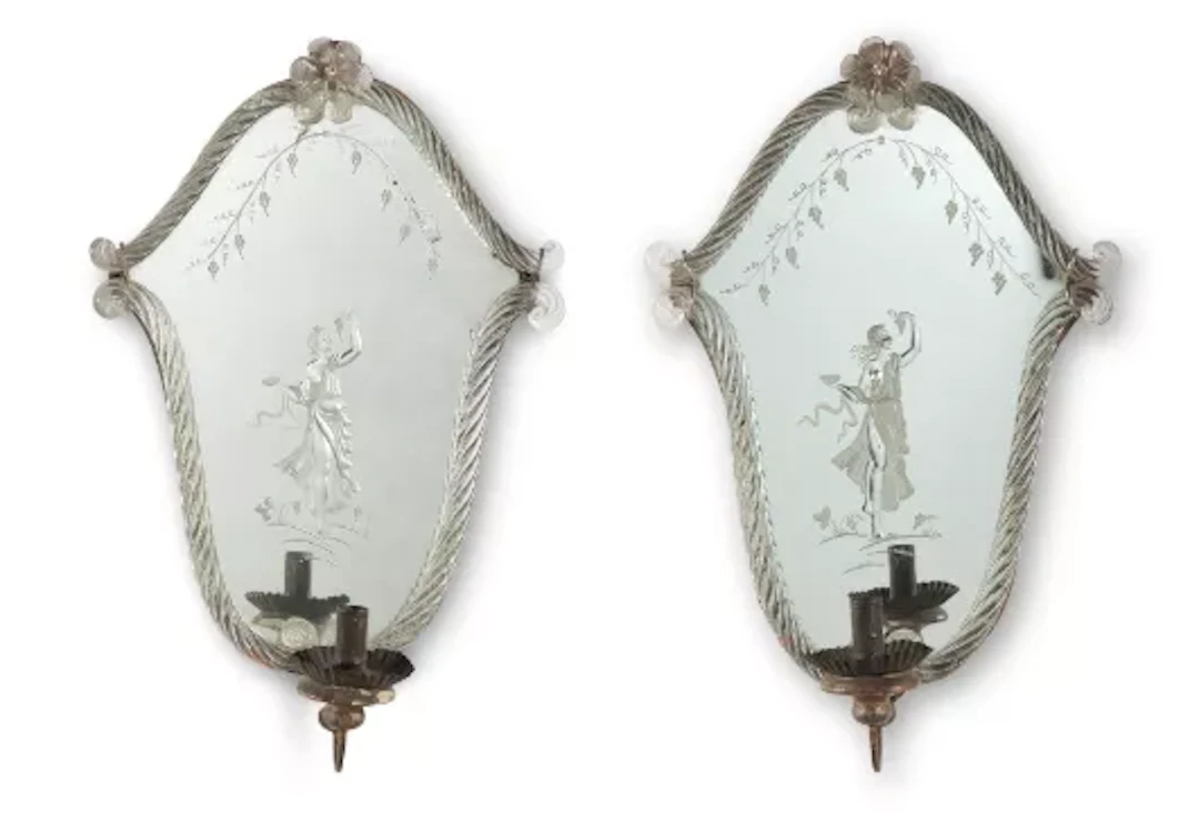 A PAIR OF VENETIAN ETCHED GLASS GIRANDOLE MIRRORS, LATE 19TH CENTURY