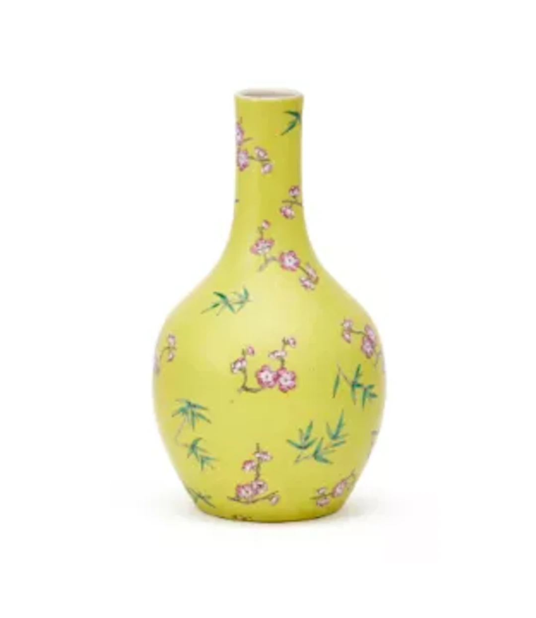 A Chinese yellow-ground Famille Rose vase, Qing dynasty, 19th century