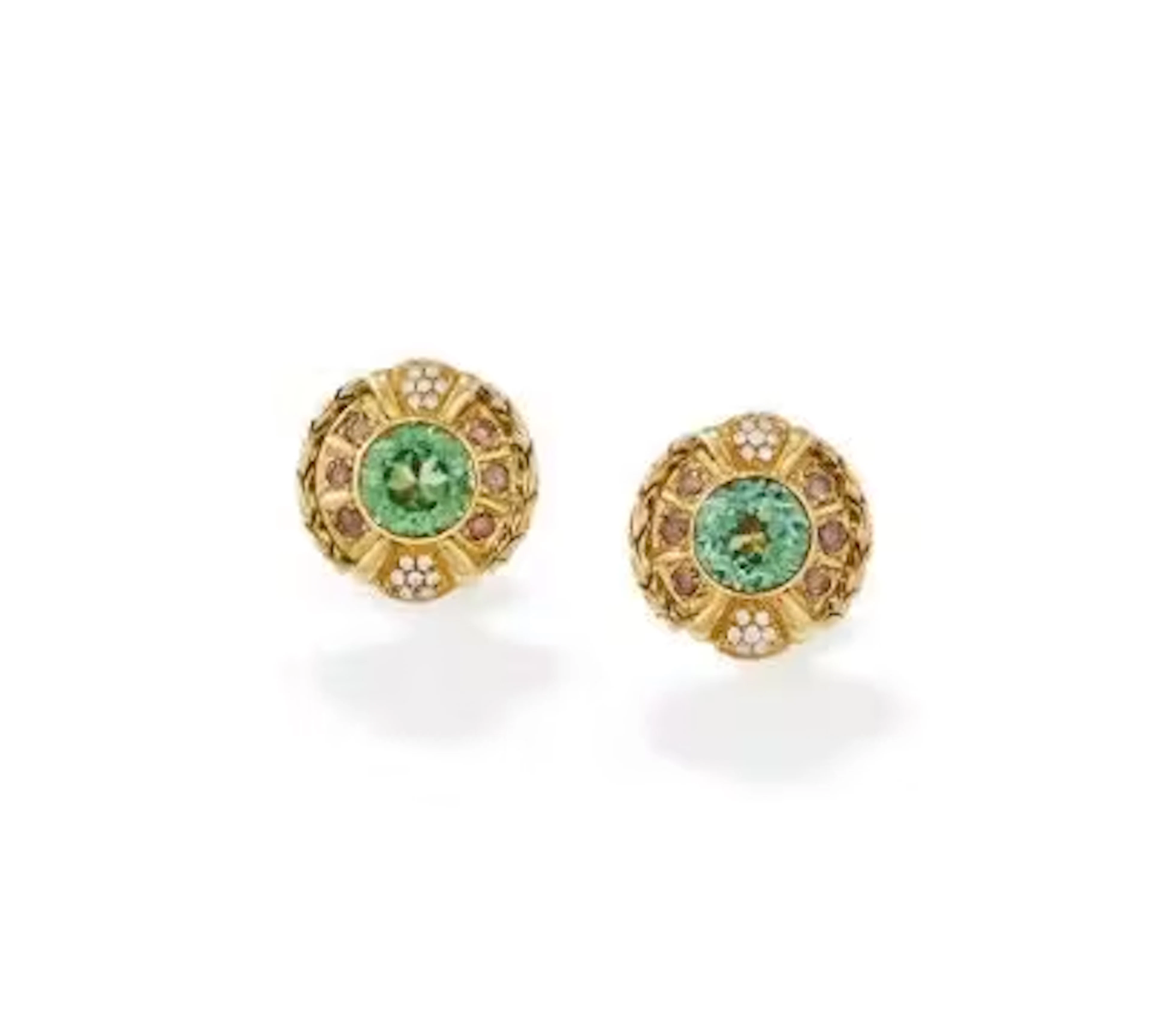A PAIR OF GREEN TOURMALINE AND DIAMOND EARRINGS