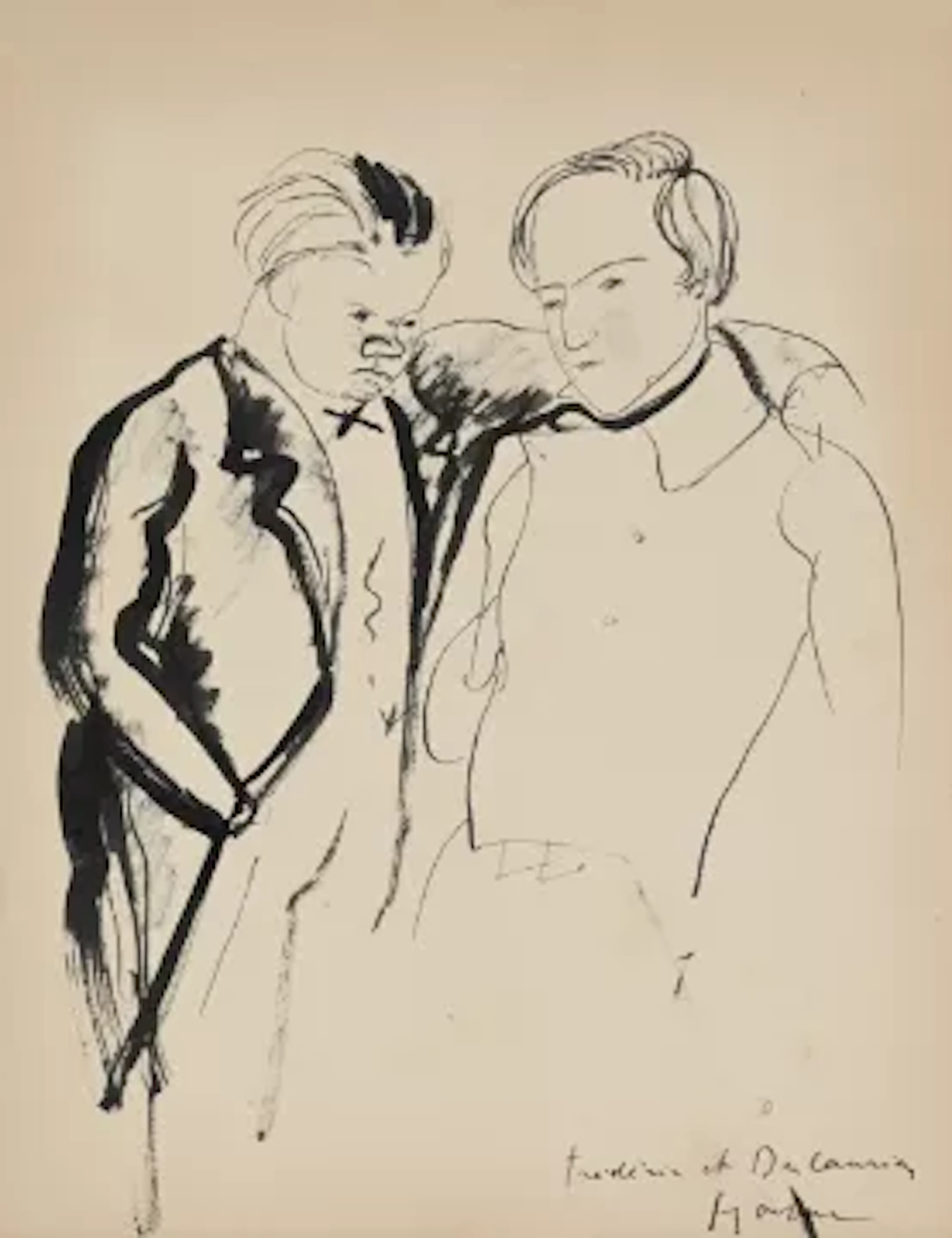 λ ANDRÉ DUNOYER DE SEGONZAC (FRENCH 1884 -1974), STUDY OF TWO MEN