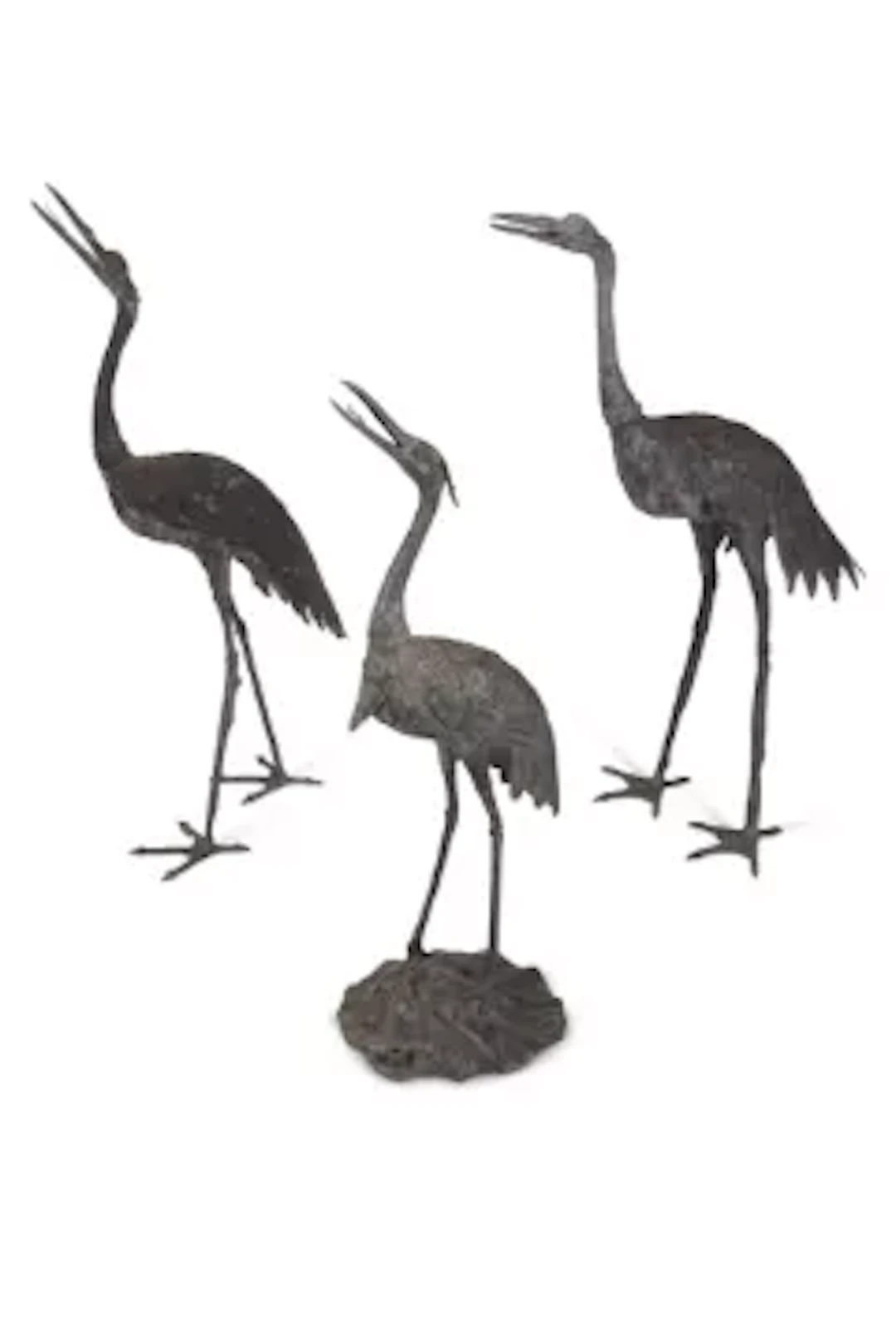 THREE BRONZE GARDEN STORKS, JAPANESE, FIRST HALF 20TH CENTURY