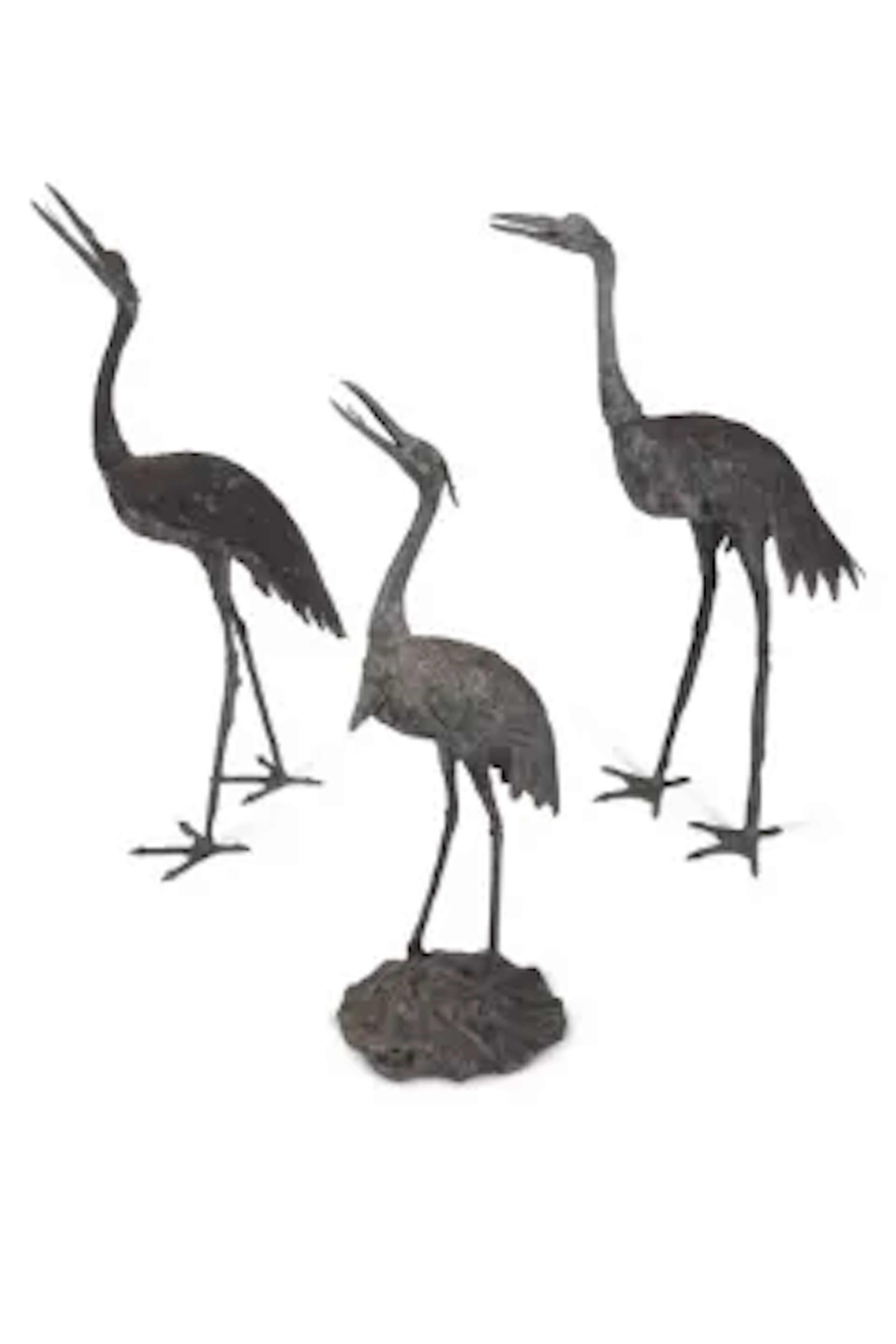 THREE BRONZE GARDEN STORKS, JAPANESE, FIRST HALF 20TH CENTURY