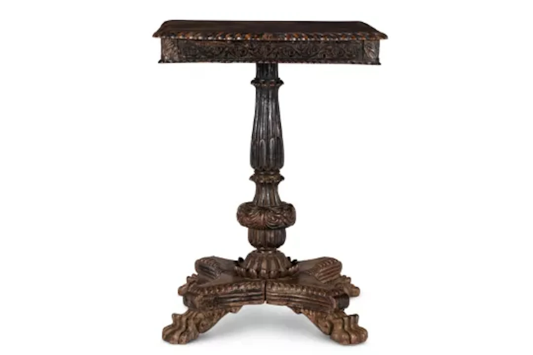 AN EBONISED TEAK TILT TOP PEDESTAL TABLE, INDIAN, SECOND HALF 19TH CENTURY