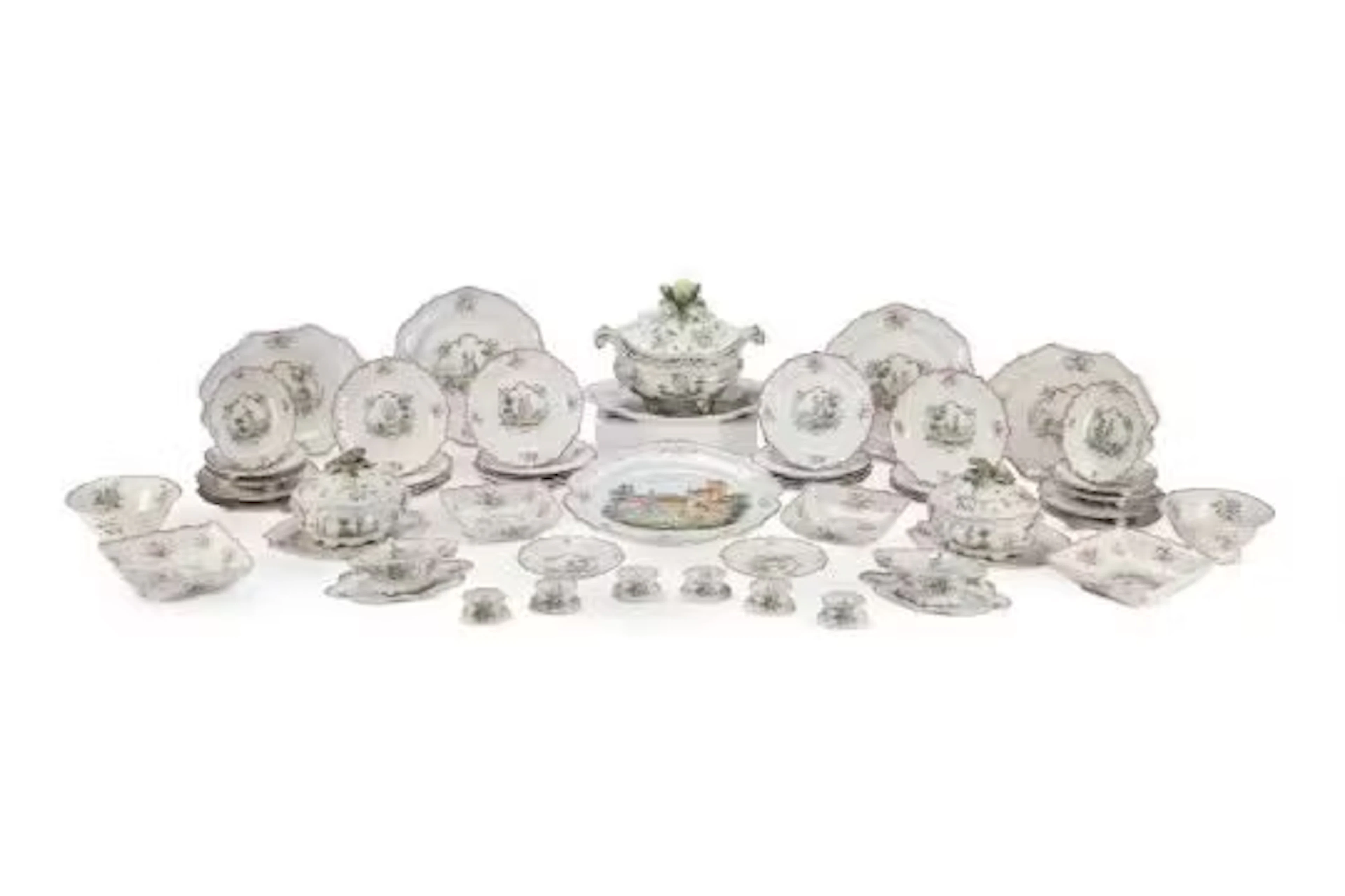 A FRENCH FAYENCE PART DINNER SERVICE FOR THE SWISS MARKET, LATE 19TH CENTURY