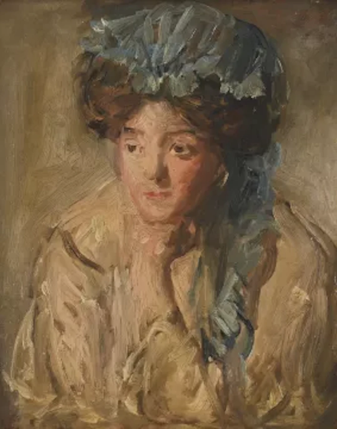 FOLLOWER OF PHILIP WILSON STEER, PORTRAIT OF A LADY IN A BLUE CAP