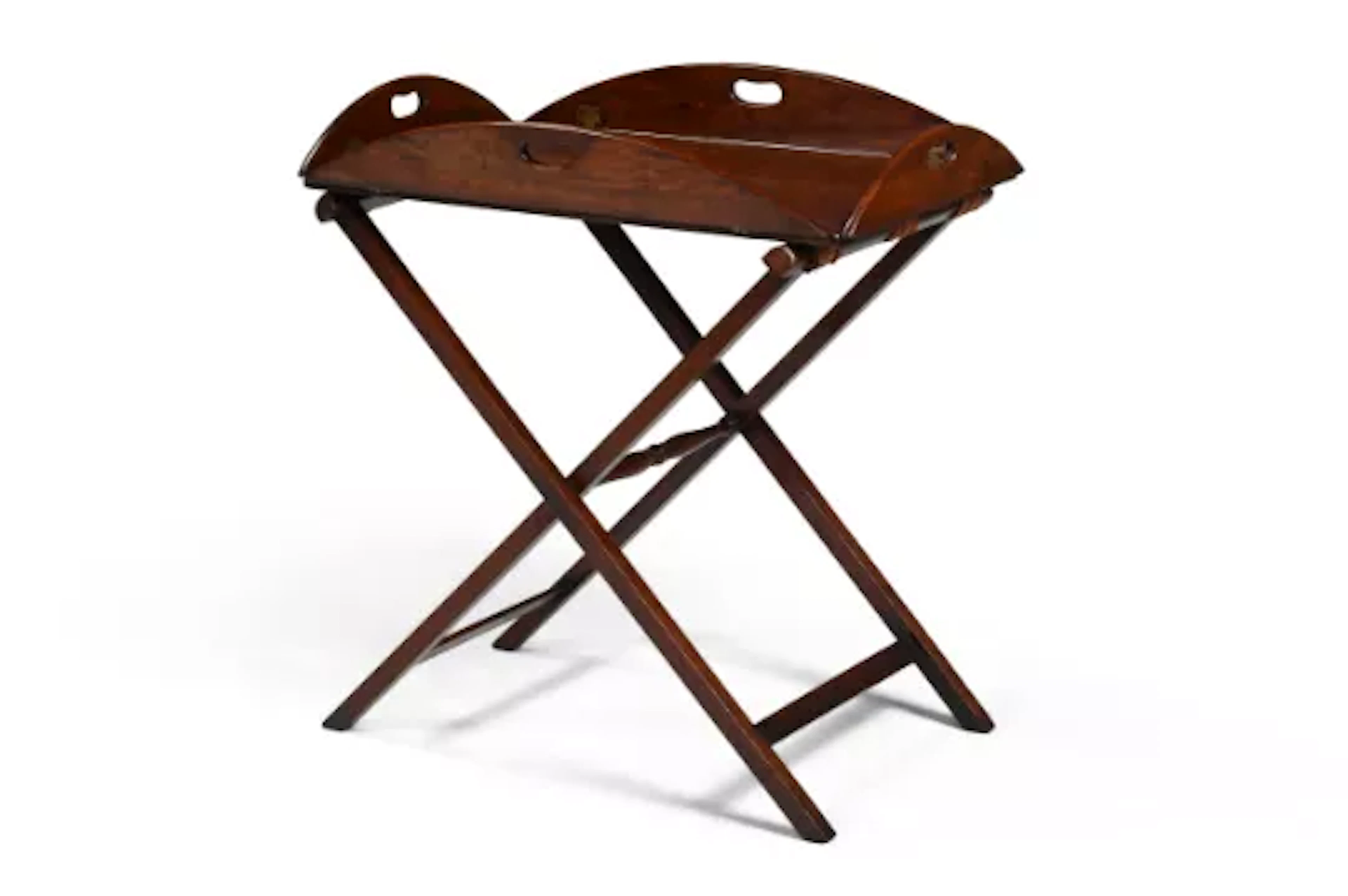 A GEORGE III MAHOGANY BUTLER'S TRAY ON STAND, CIRCA 1810