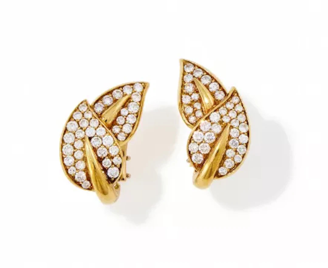 ASPREY, A PAIR OF DIAMOND SET LEAF EARRINGS