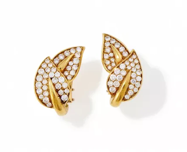 ASPREY, A PAIR OF DIAMOND SET LEAF EARRINGS