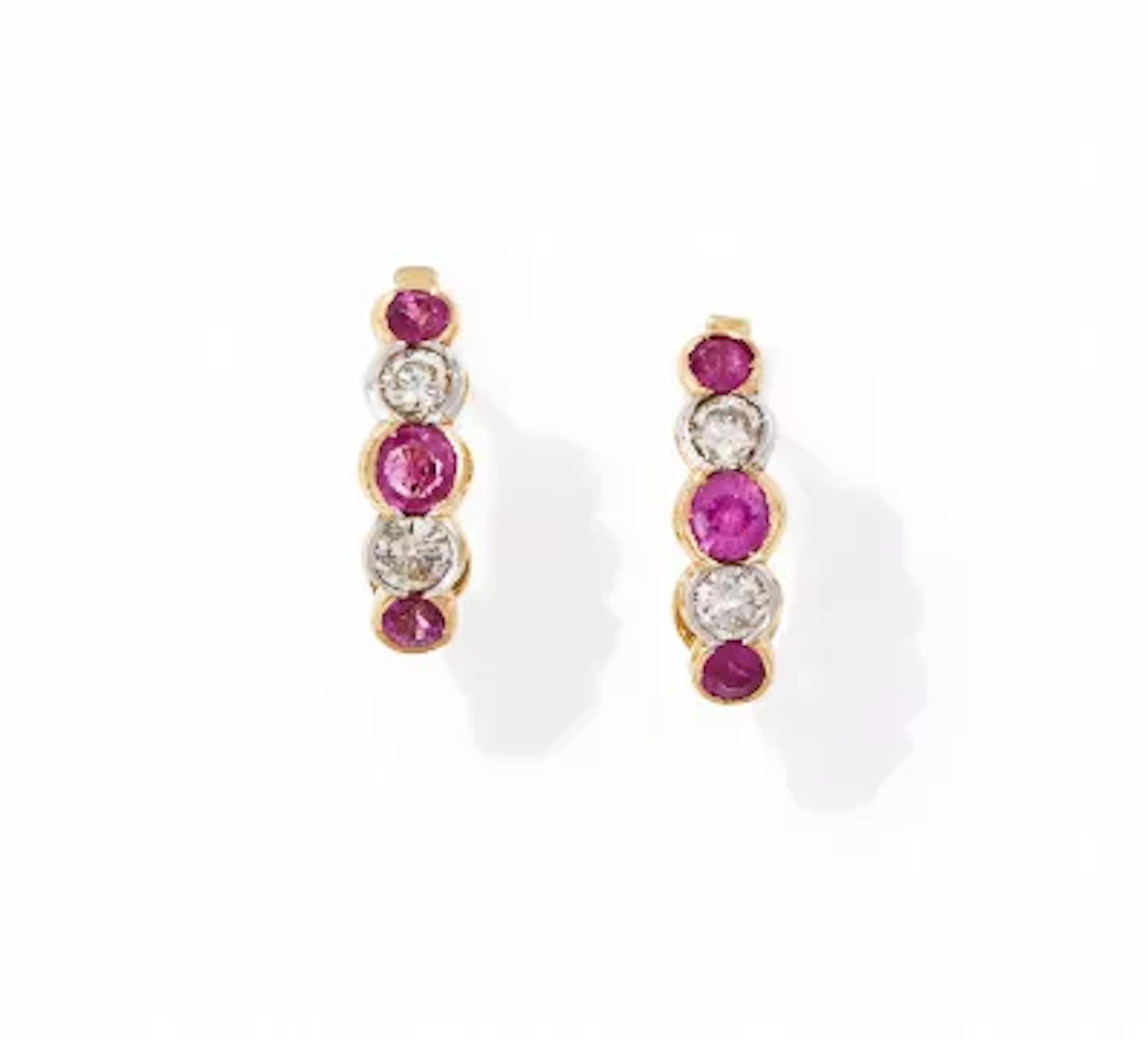 A PAIR OF RUBY AND DIAMOND EARRINGS