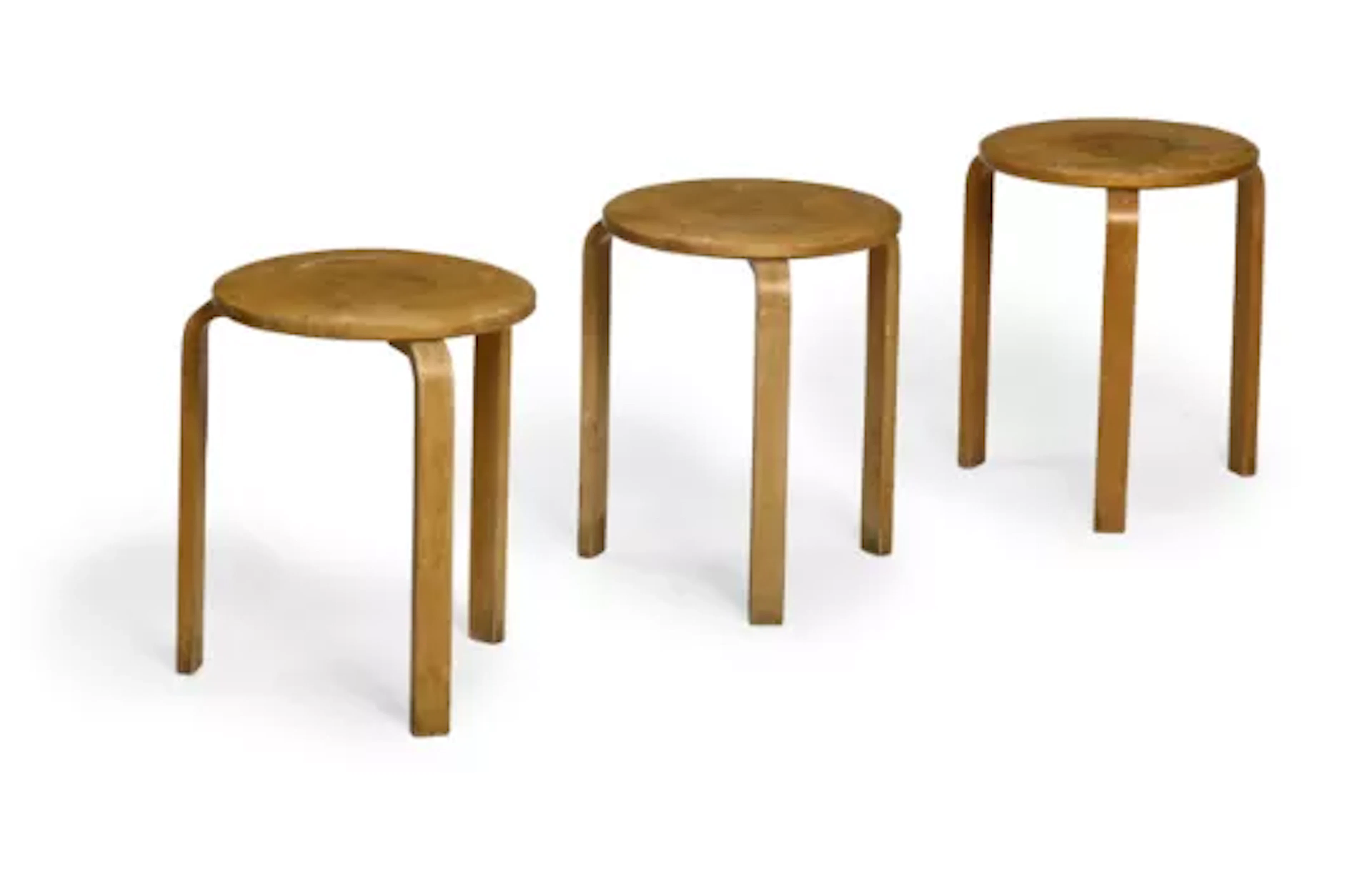 ALVAR AALTO (FINNISH, 1896-1976), THREE 'MODEL NO.60' STOOLS; DESIGNED 1933