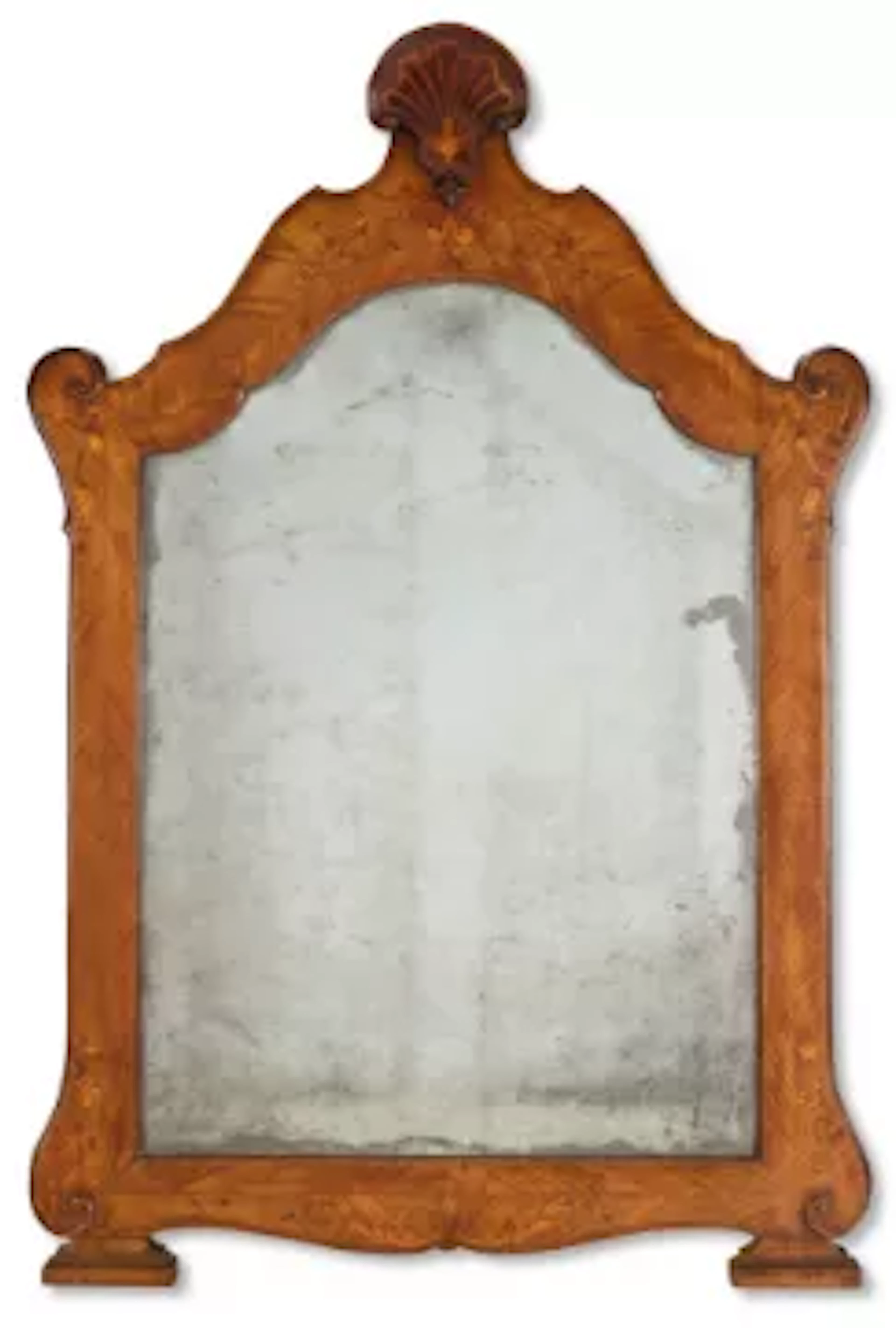A WALNUT AND MARQUETRY MIRROR, NORTH ITALIAN, MID 18TH CENTURY