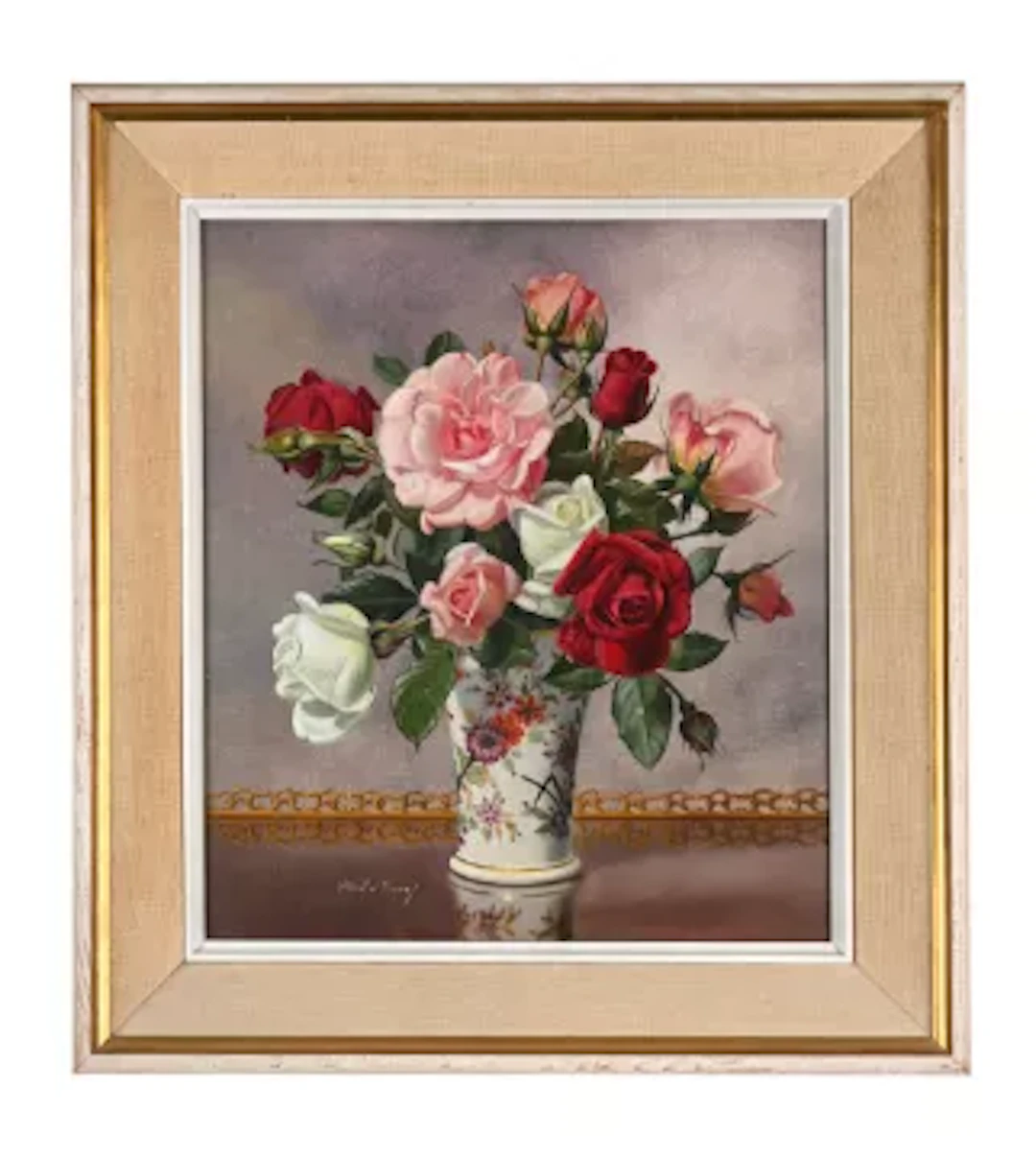 λ ALBERT WILLIAMS (BRITISH 1922-2010), STILL LIFE: ROSES IN A VASE
