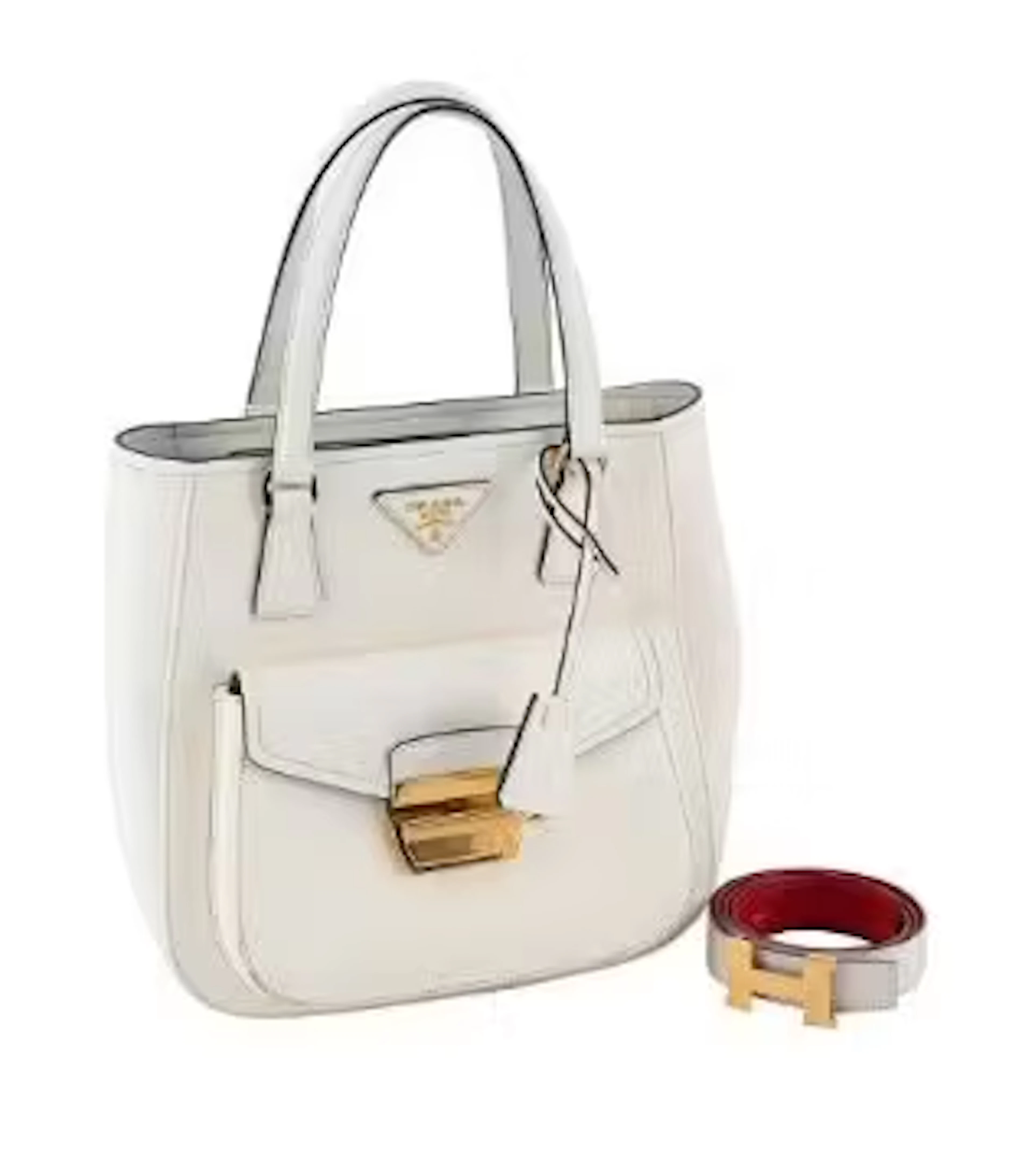 PRADA, METROPOLIS, WHITE SAFFIANO LEATHER HANDBAG AND HERMÈS, CONSTANCE