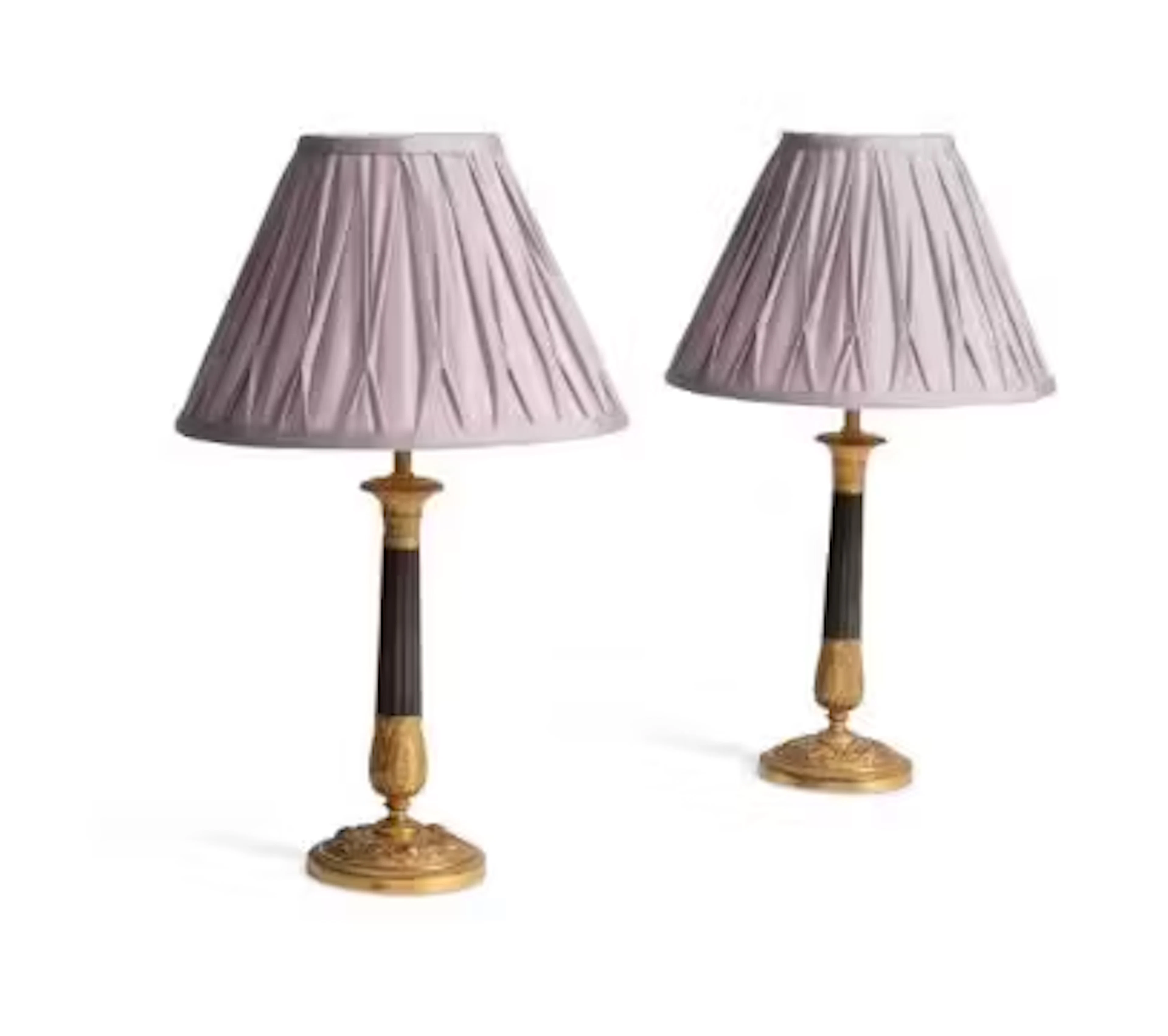 A PAIR OF BRONZE AND GILT CANDLESTICK LAMPS, MID 19TH CENTURY