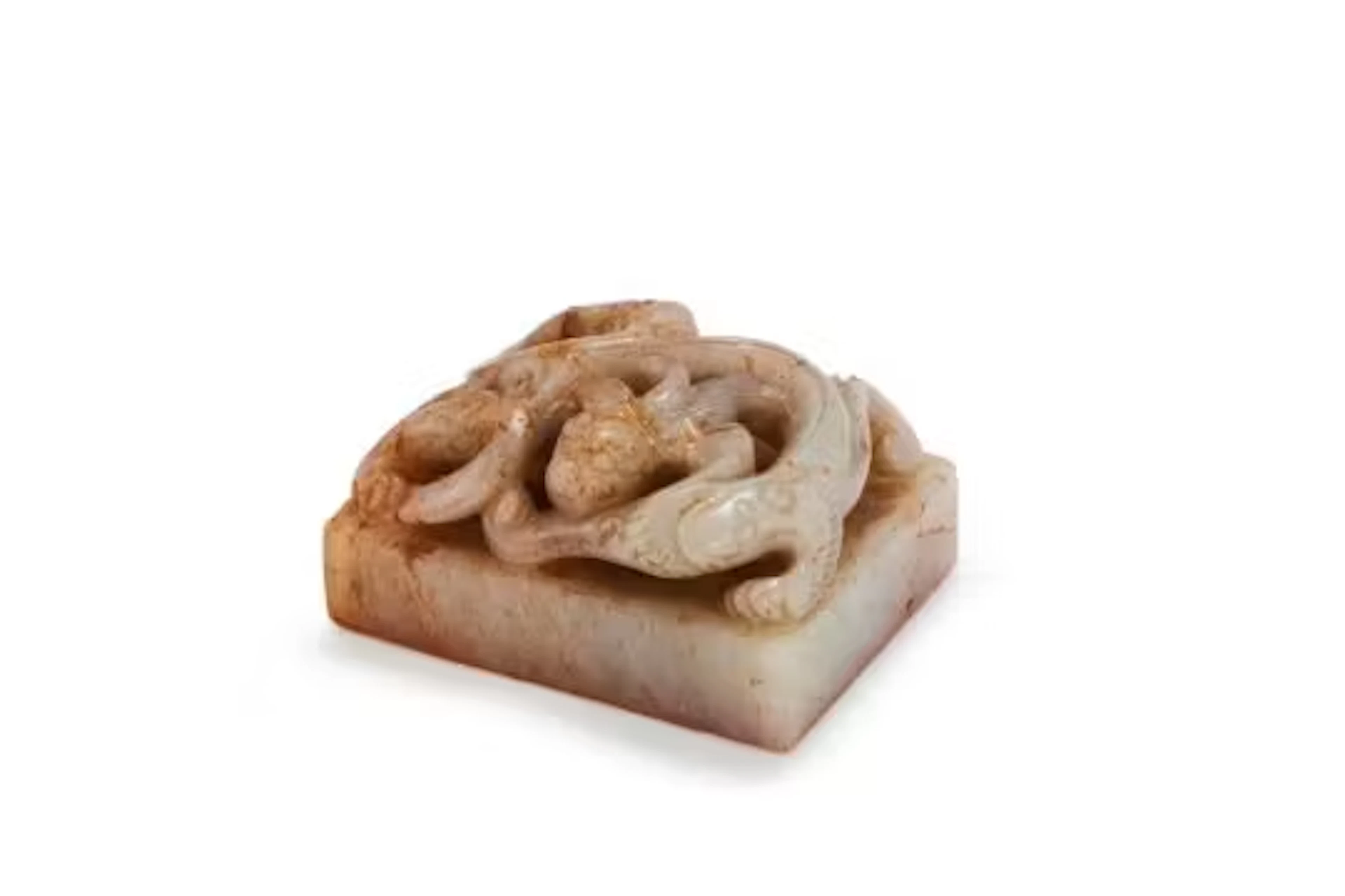 A Chinese carved chilong dragon soapstone seal