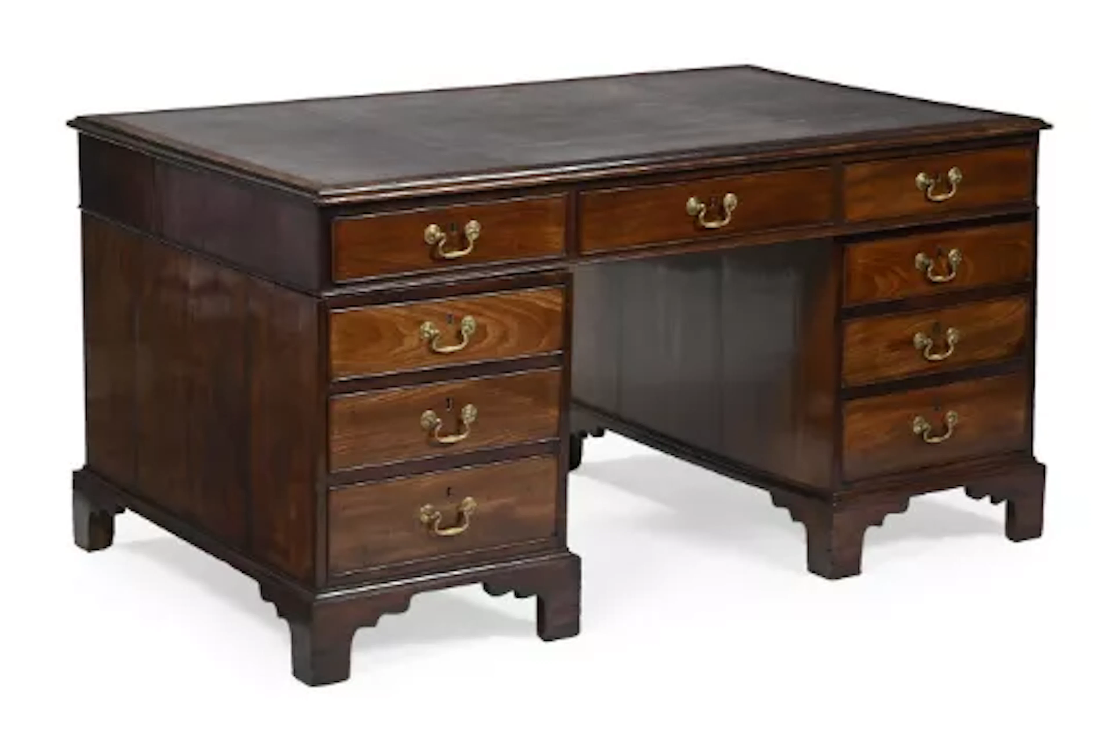 A GEORGE III MAHOGANY PARTNER'S PEDESTAL DESK, IN THE MANNER OF THOMAS