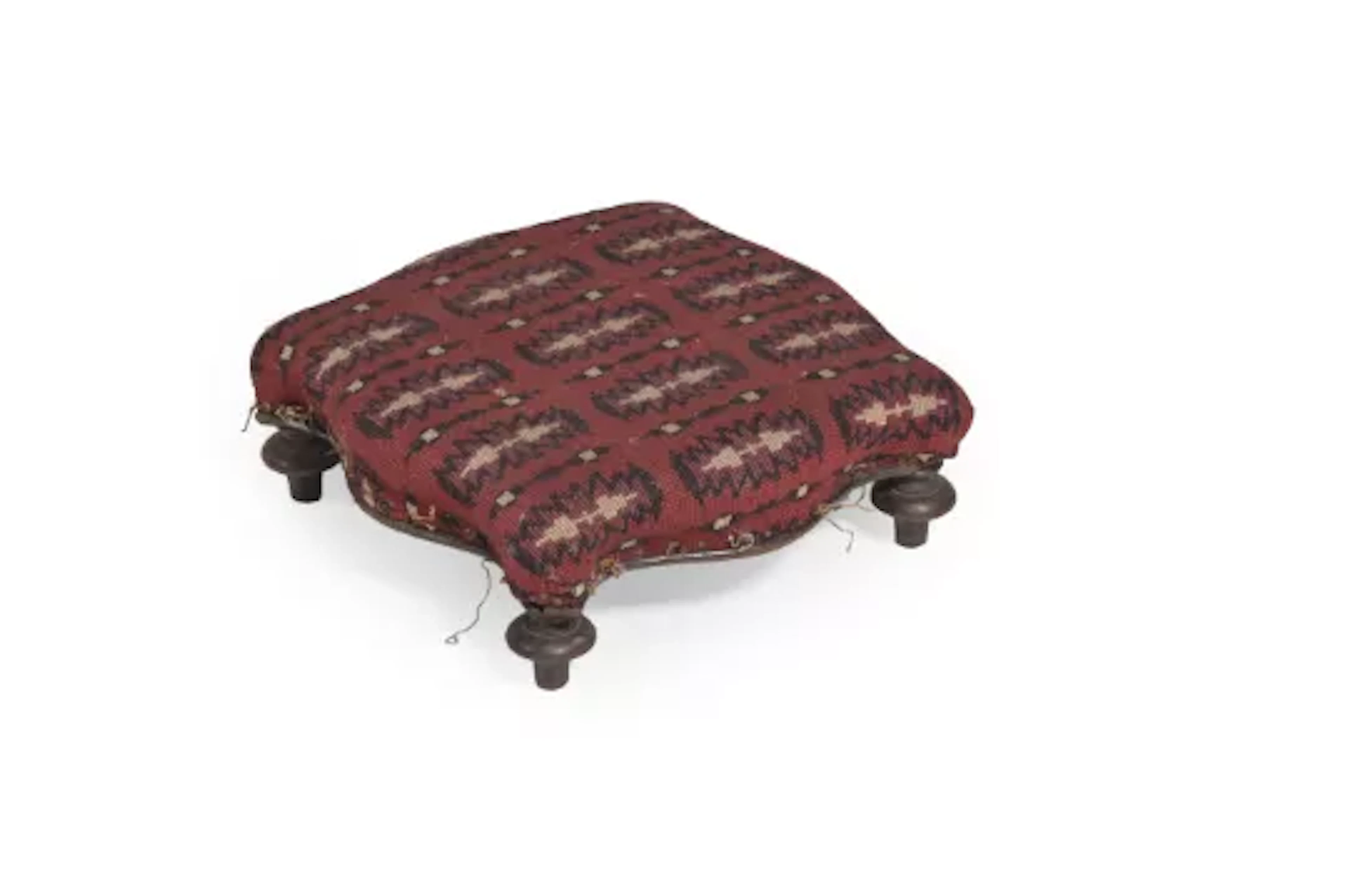A VICTORIAN NEEDLEWORK COVERED MAHOGANY FOOTSTOOL, SECOND HALF 19TH CENTURY