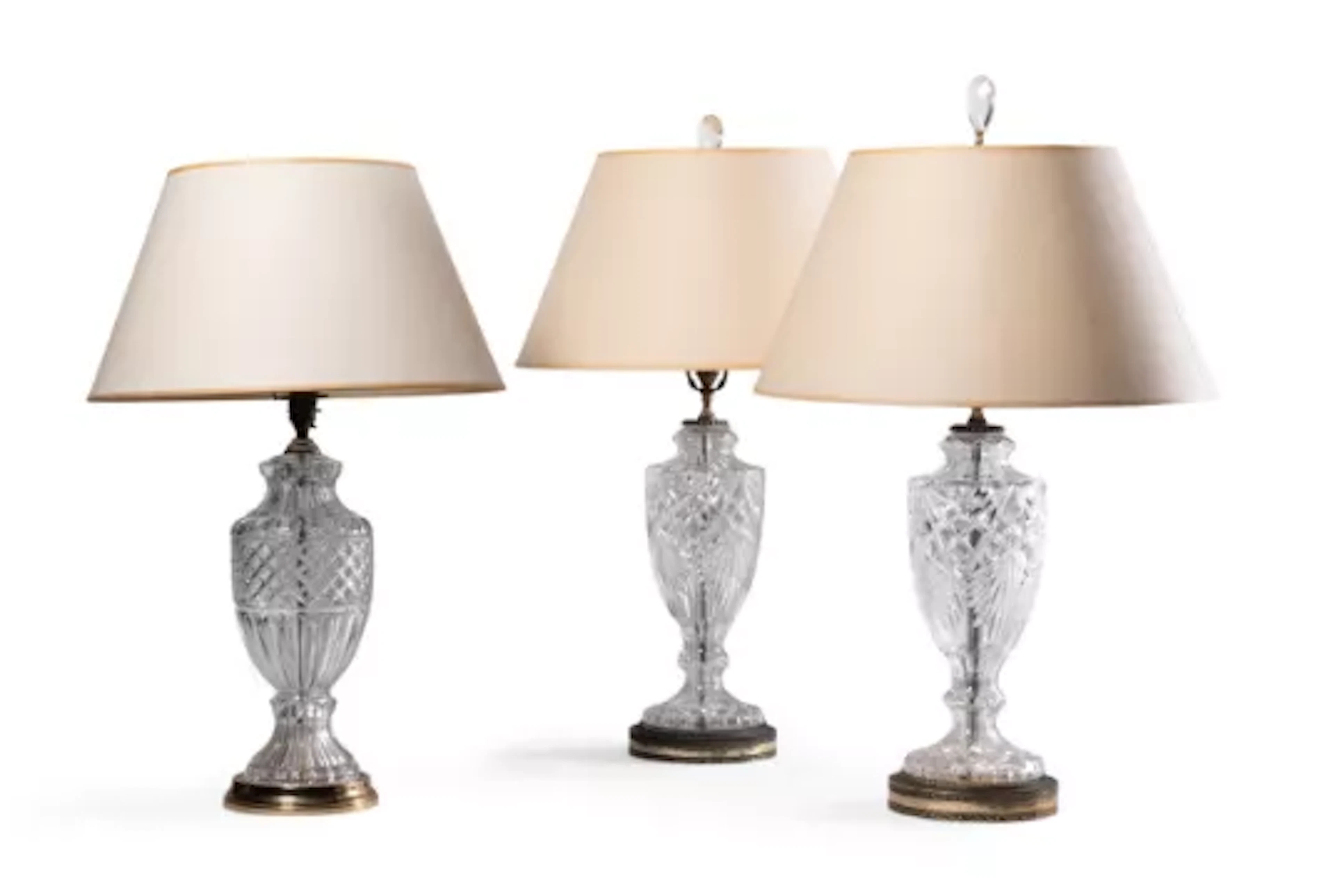 A GROUP OF THREE CUT GLASS TABLE LAMPS, PROBABLY BY SIBYL COLEFAX & JOHN FOWLER