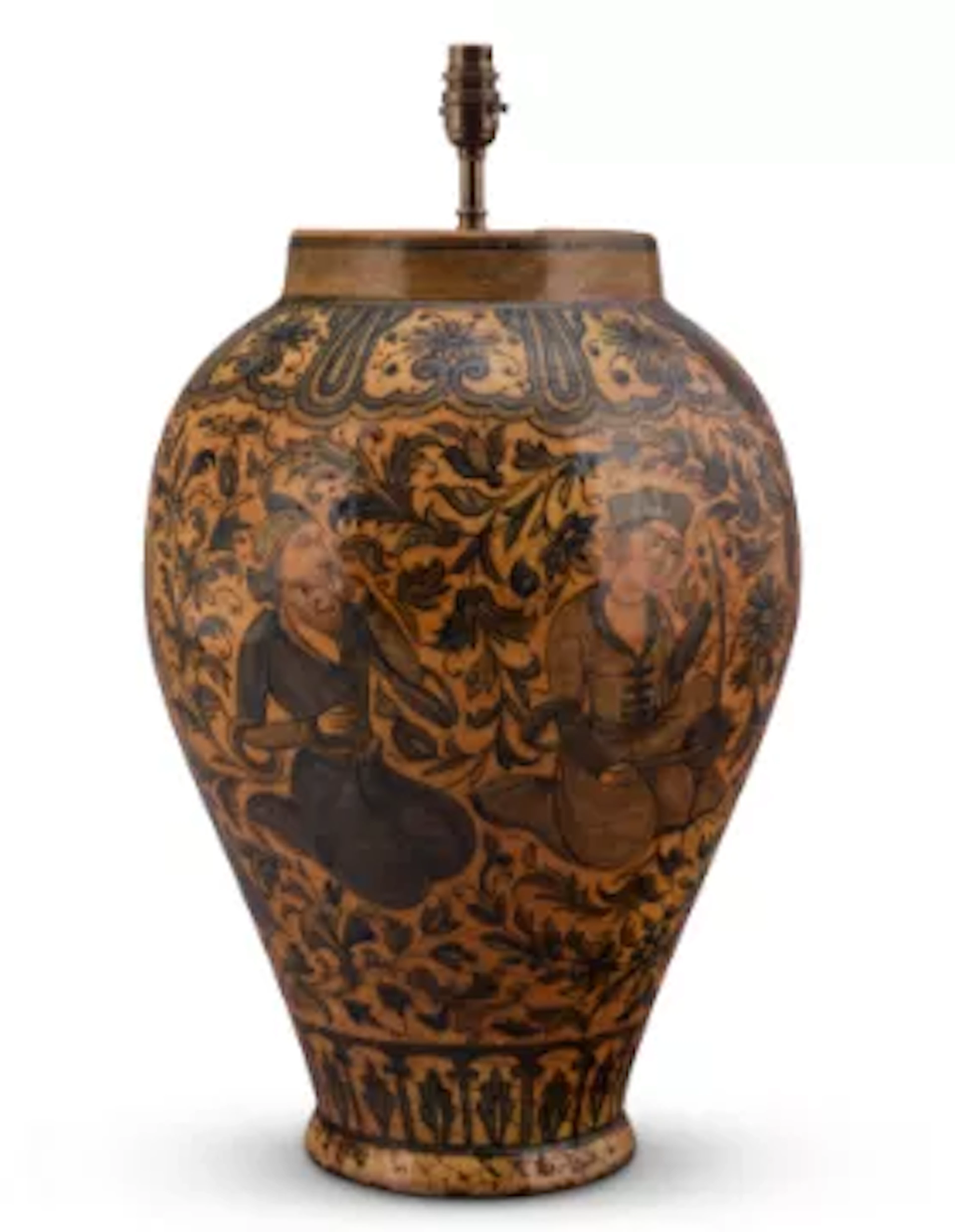 A QAJAR POTTERY BLUE AND WHITE TABLE LAMP, CIRCA 1900