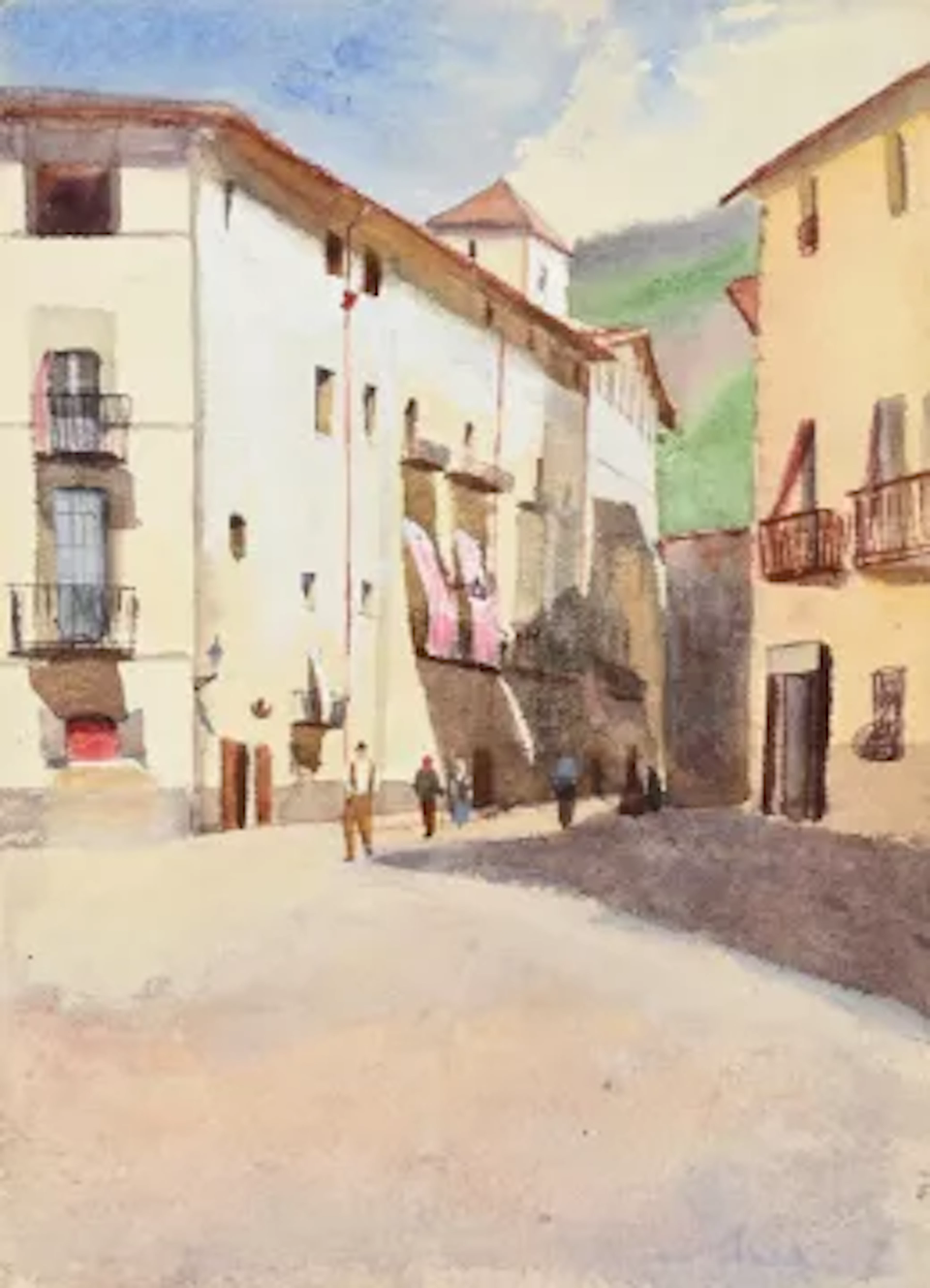 EMILY SARGENT (AMERICAN 1857-1936), FIGURES IN A STREET, CAMPRODON