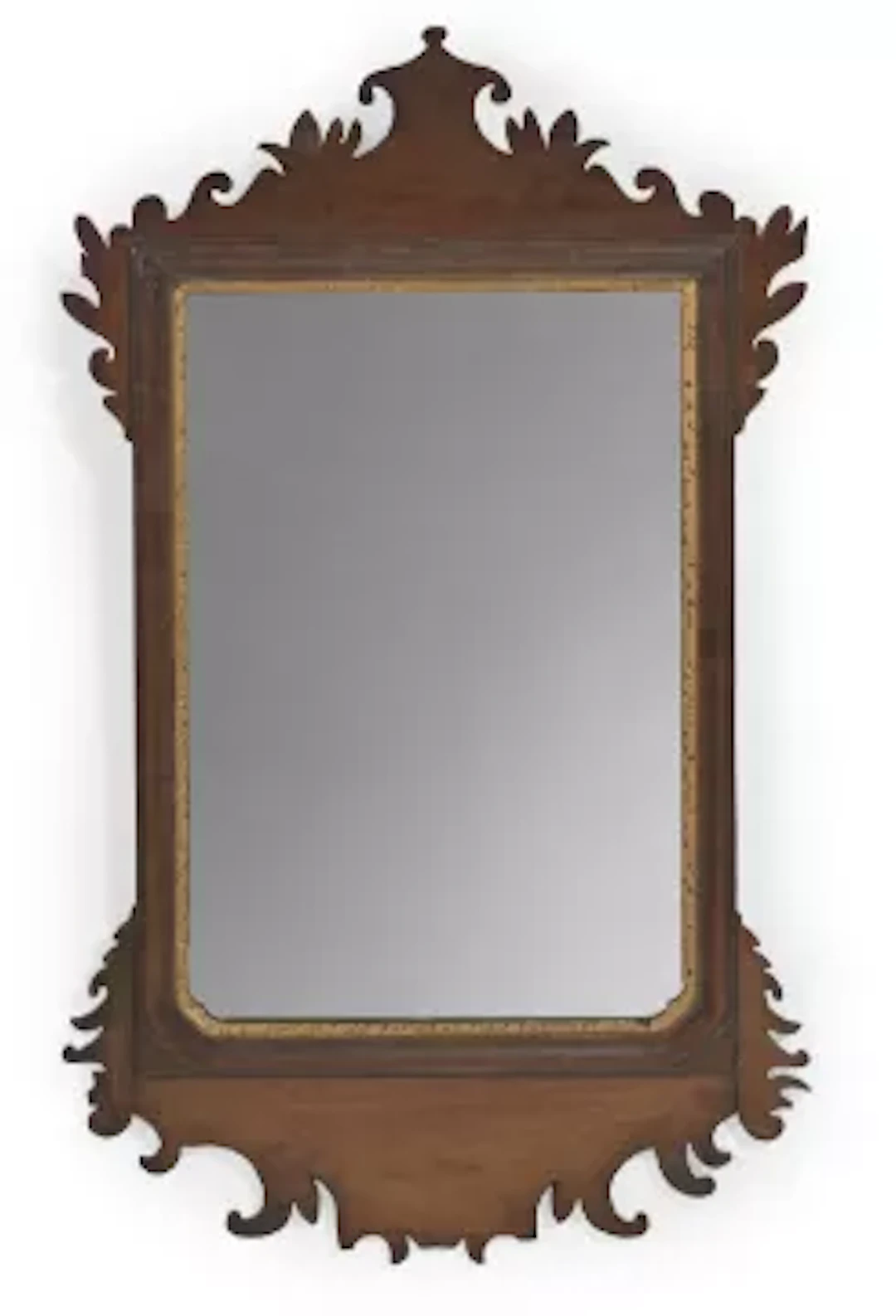 A GEORGE III AND LATER MAHOGANY SCROLL FRAME WALL MIRROR, CIRCA 1780 AND LATER