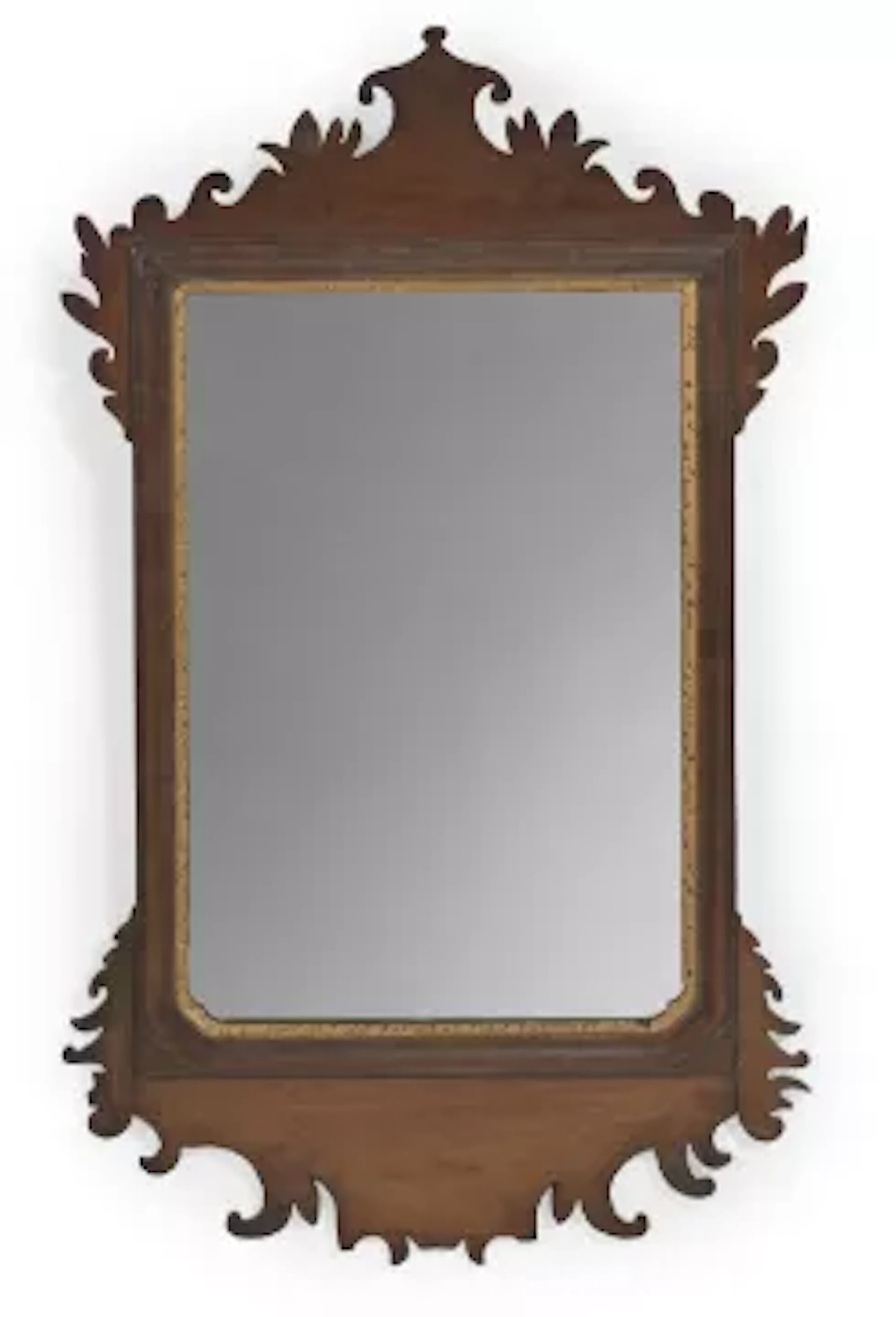 A GEORGE III AND LATER MAHOGANY SCROLL FRAME WALL MIRROR, CIRCA 1780 AND LATER