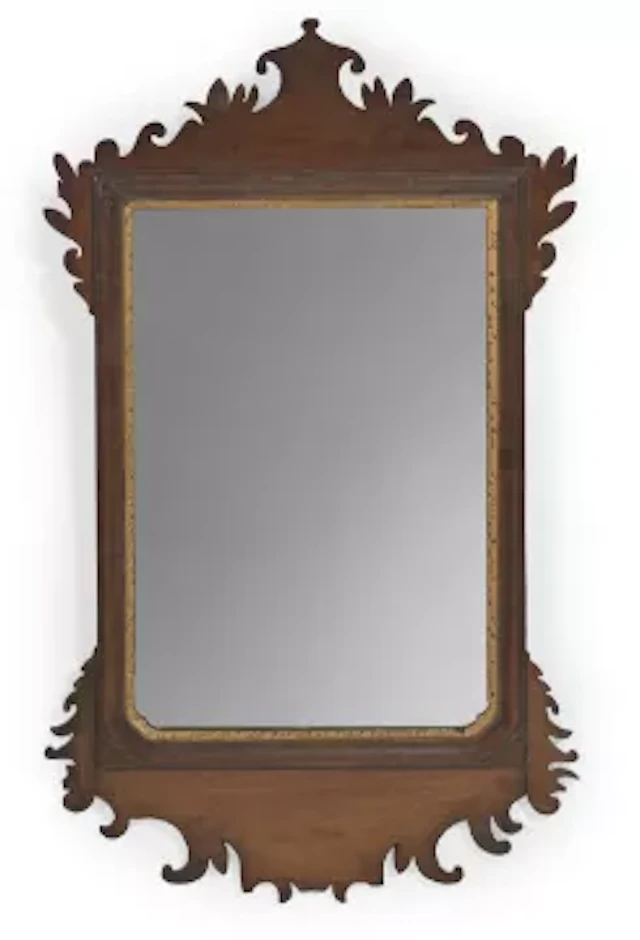 A GEORGE III AND LATER MAHOGANY SCROLL FRAME WALL MIRROR, CIRCA 1780 AND LATER