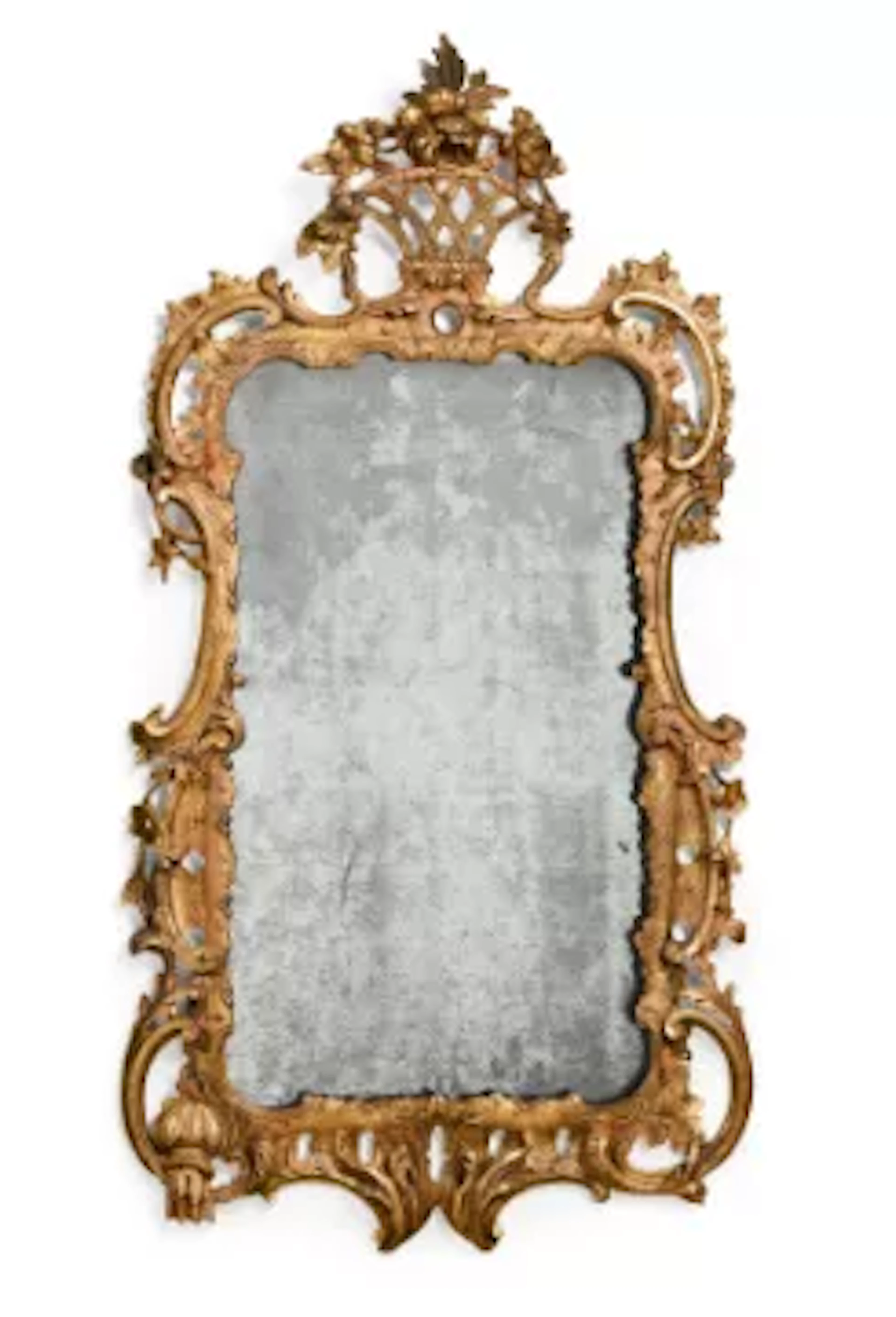 A GEORGE III CARVED GILTWOOD MIRROR, LATE 18TH OR EARLY 19TH CENTURY