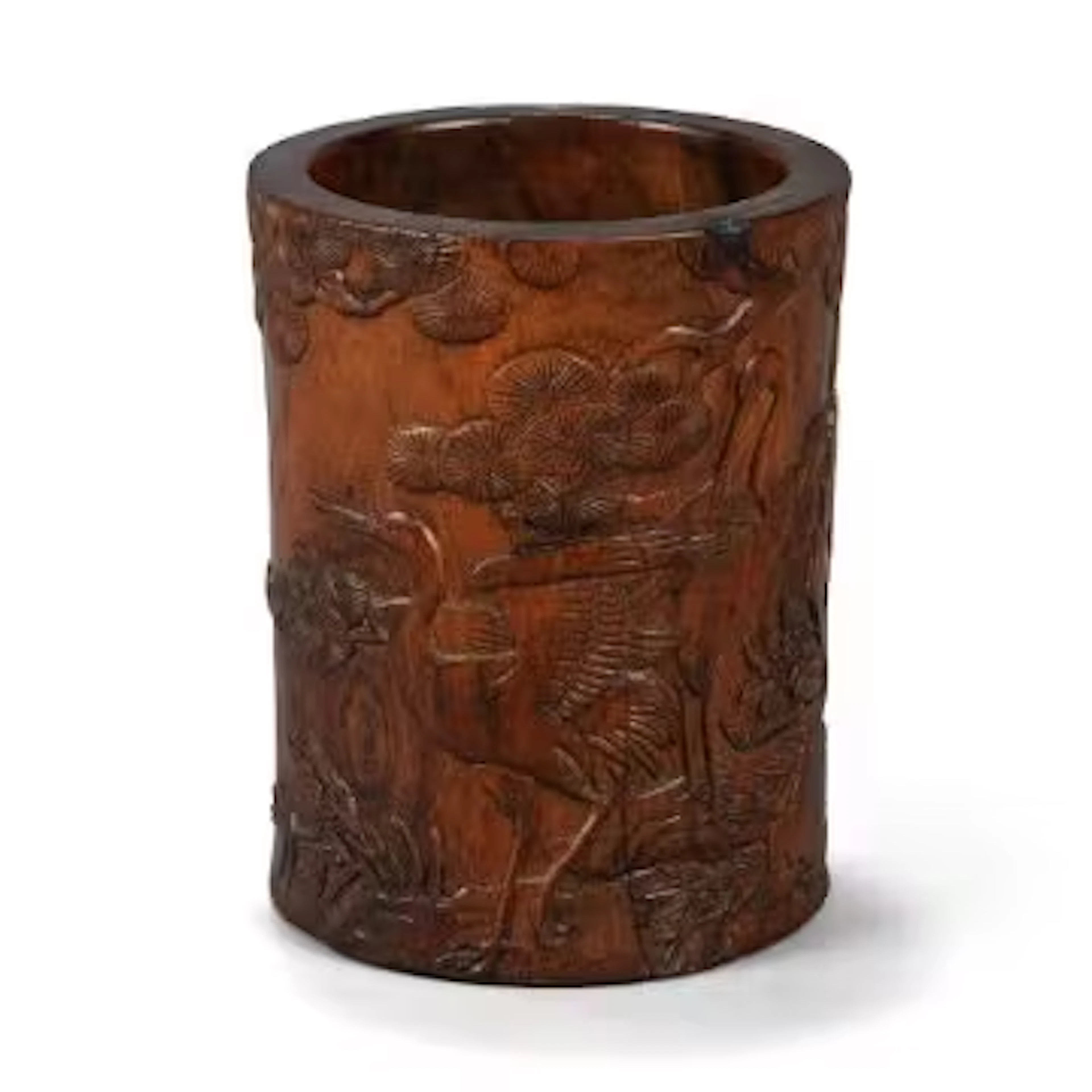 A carved Chinese huanghuali 'Longevity' brush pot