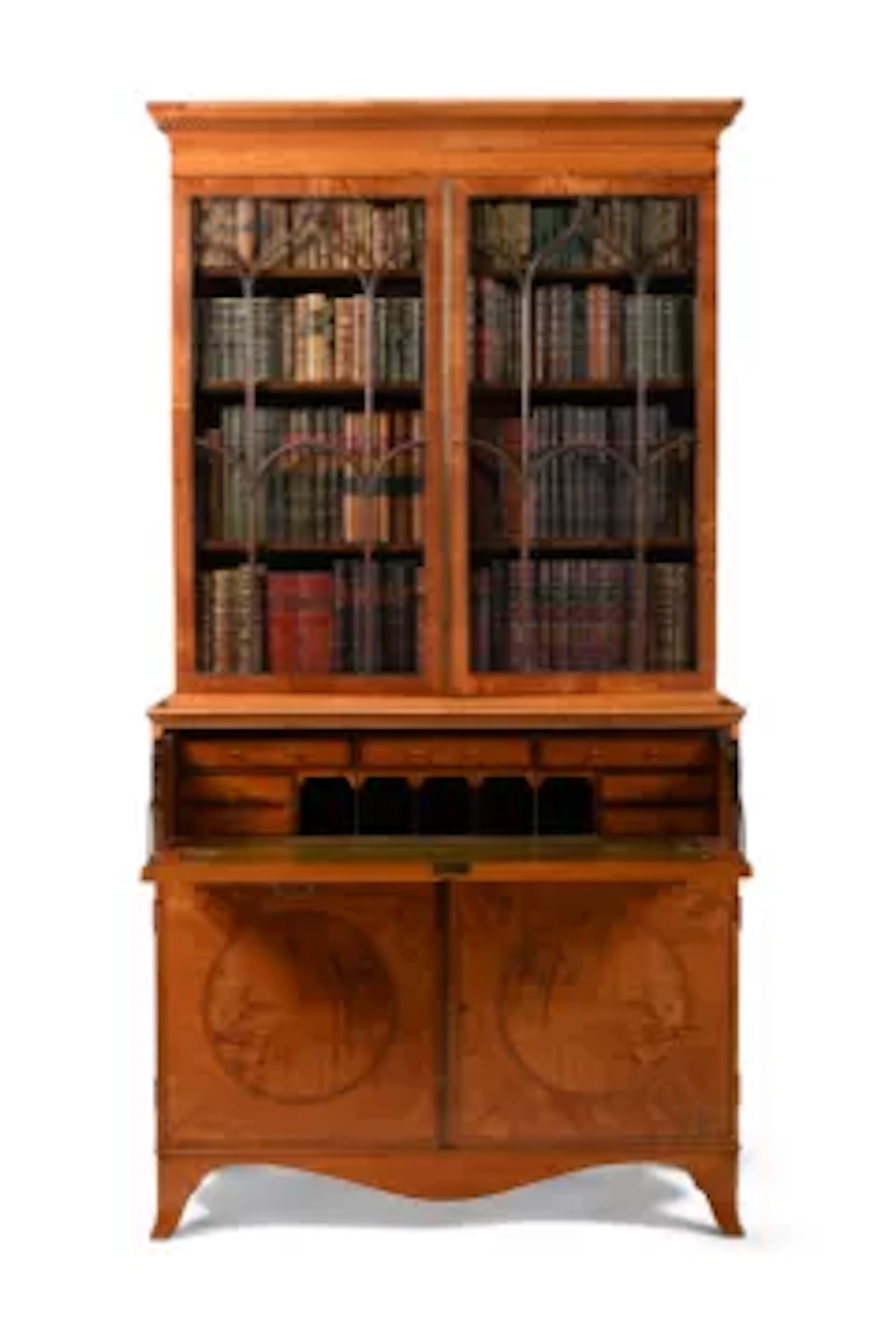 Y A GEORGE III SATINWOOD AND CROSSBANDED SECRETAIRE BOOKCASE, IN THE