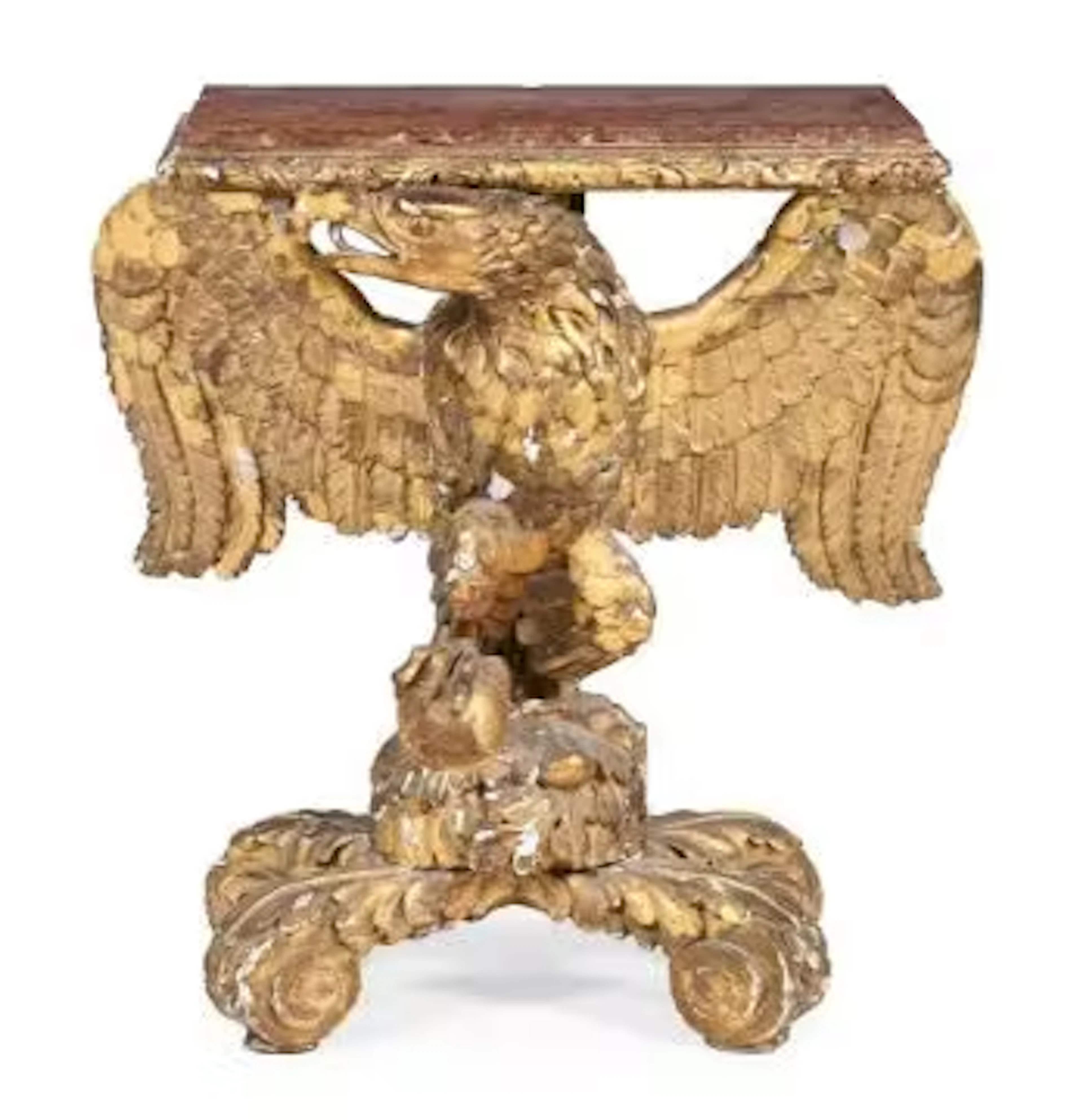 A CARVED GILTWOOD AND ROUGE GRIOTTE CONSOLE TABLE, MID 18TH CENTURY AND LATER