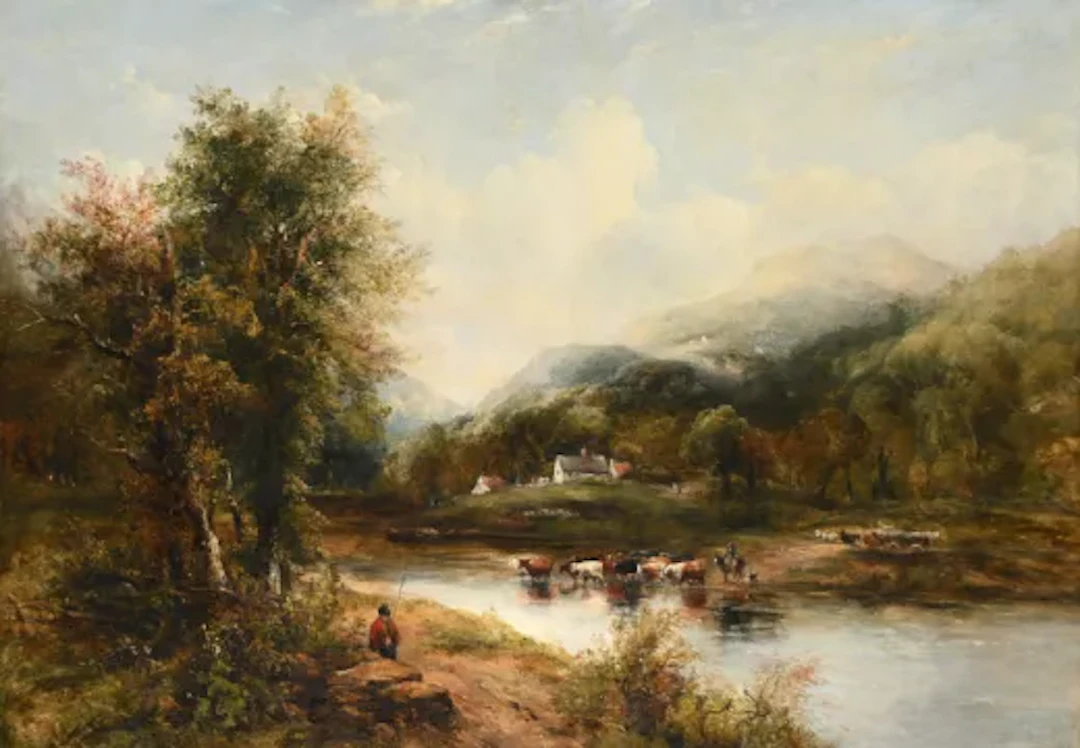 FREDERICK WATERS WATTS (BRITISH 1800-1862), CATTLE FORDING A RIVER