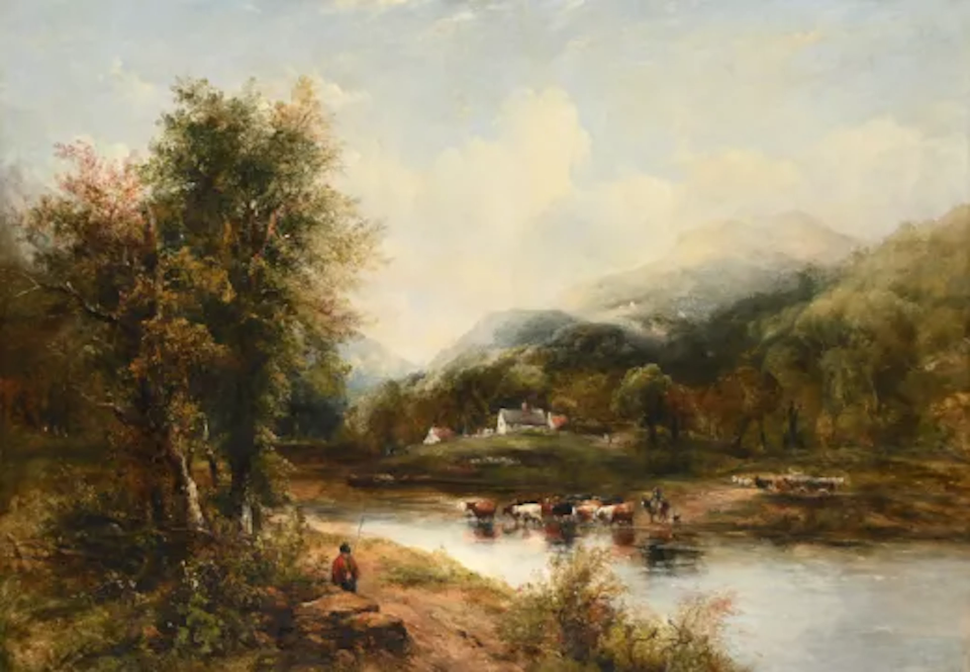 FREDERICK WATERS WATTS (BRITISH 1800-1862), CATTLE FORDING A RIVER