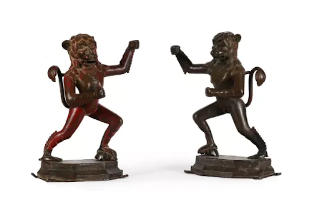 A pair of large bronze figures of Hanuman, Northern India, 19th century