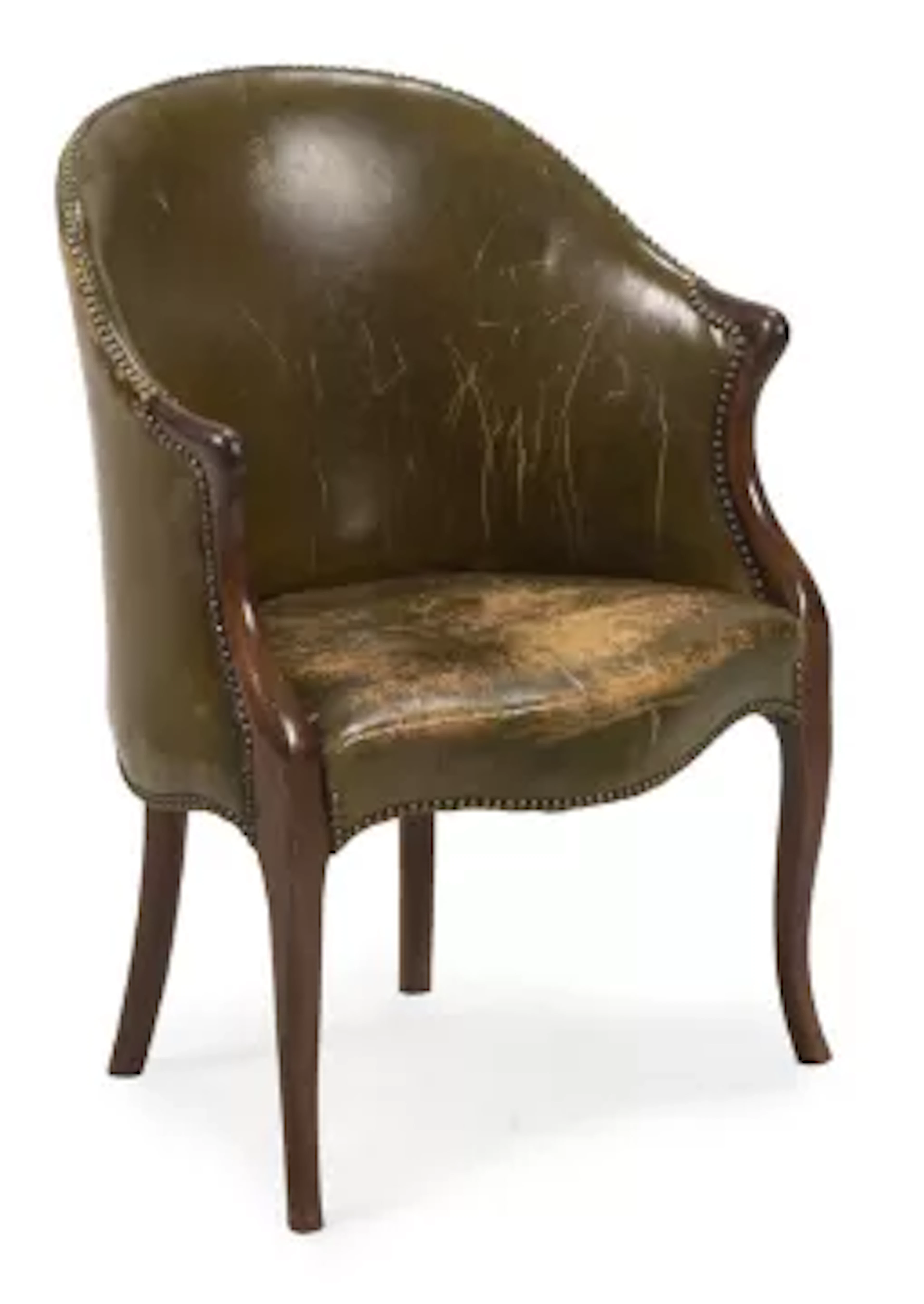 A GEORGE III MAHOGANY AND GREEN LEATHER UPHOLSTERED ARMCHAIR, CIRCA 1780