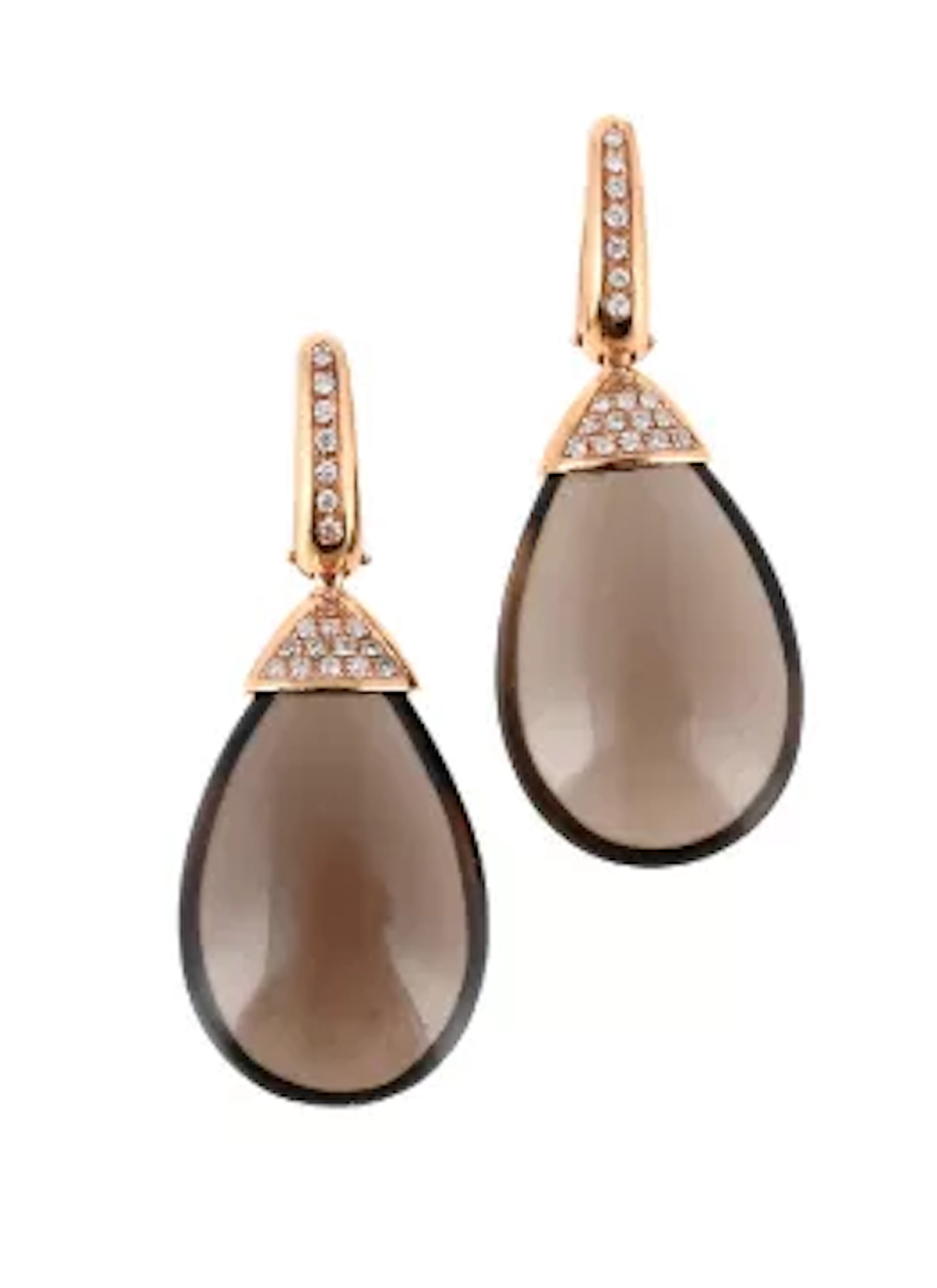 A PAIR OF SMOKY QUARTZ AND DIAMOND EARRINGS