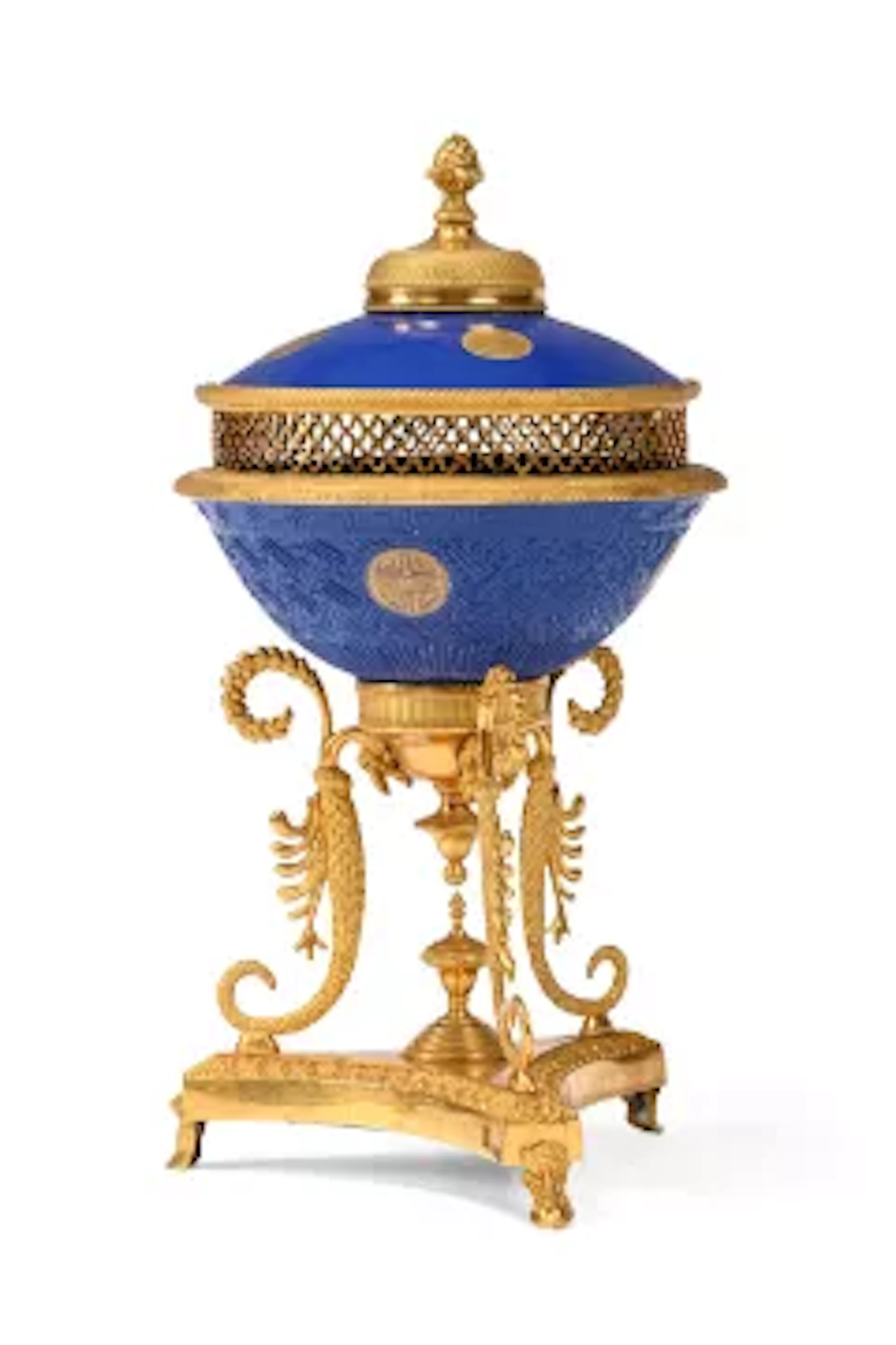 A REGENCY GILT BRONZE MOUNTED PORCELAIN POT POURRI, BY CHENEY OF LONDON
