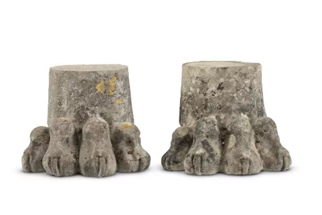 A PAIR OF CARVED STONE LION PAWS, 19TH CENTURY