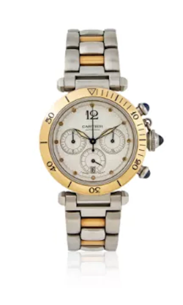 CARTIER, PASHA DE CARTIER, REF. 2113, A GOLD AND STAINLESS STEEL CHRONOGRAPH