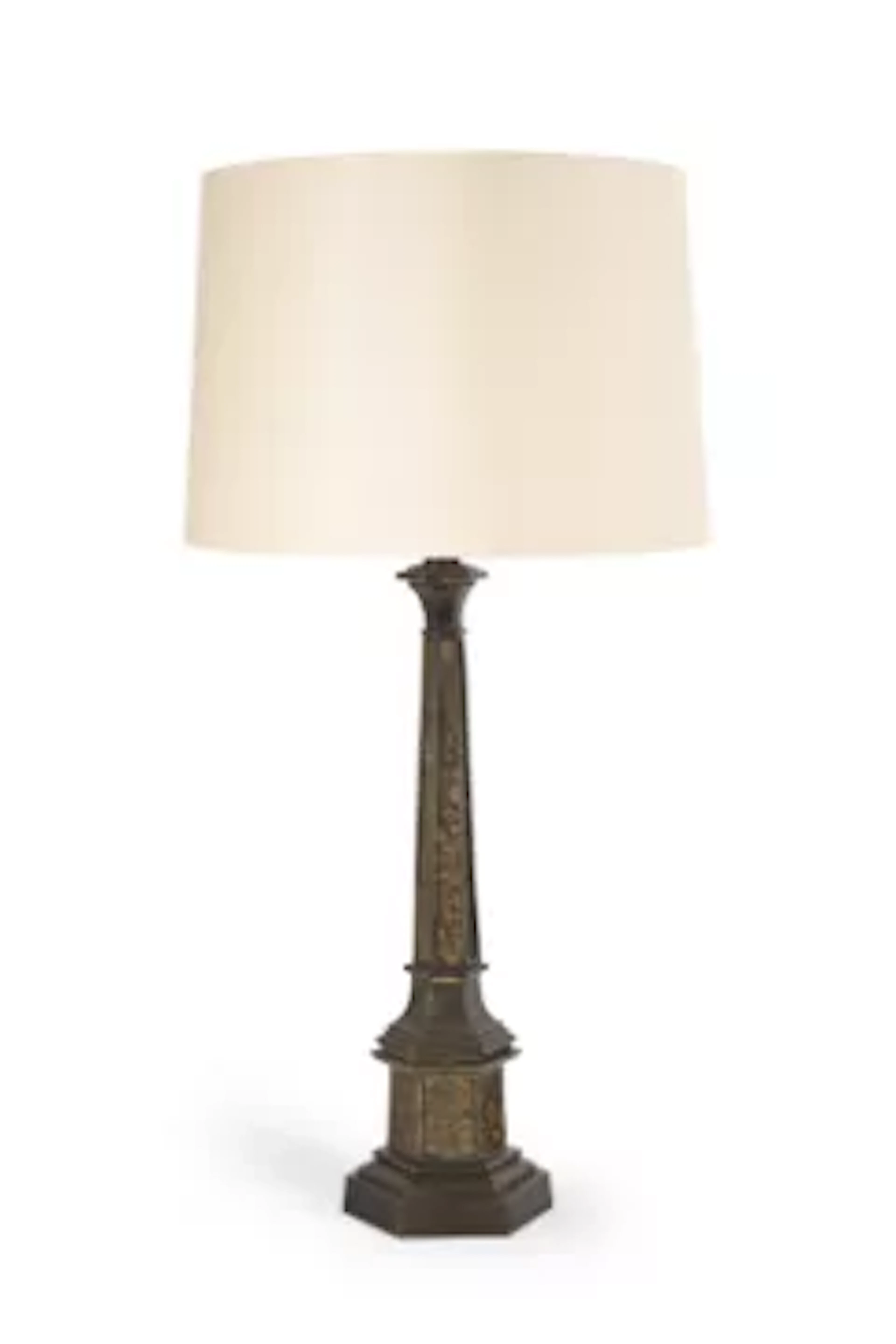 A LARGE LATE REGENCY GILT AND PATINATED BRONZE 'GOTHIC' TABLE LIGHT