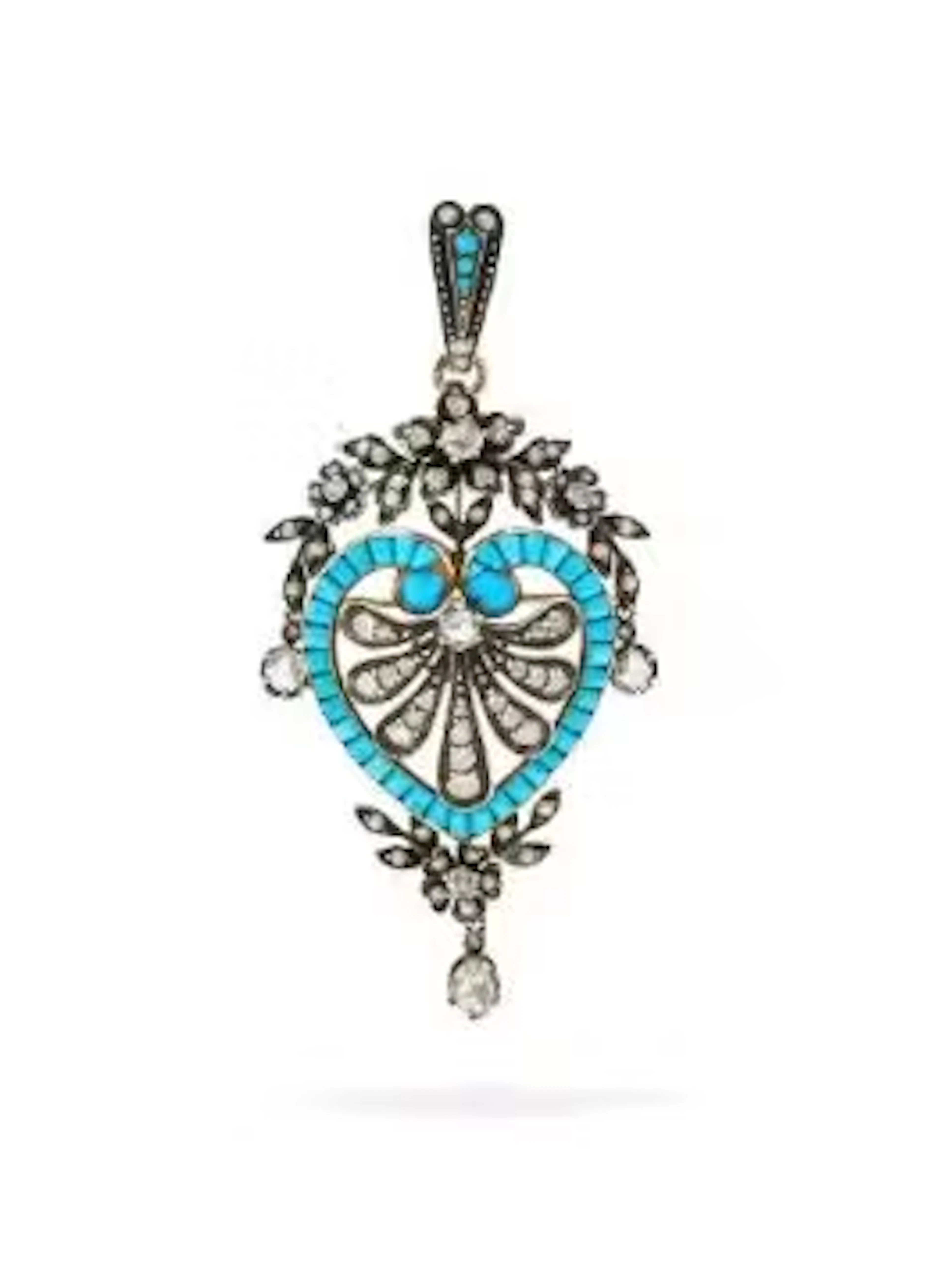 A LATE 19TH CENTURY TURQUOISE AND DIAMOND PENDANT/BROOCH