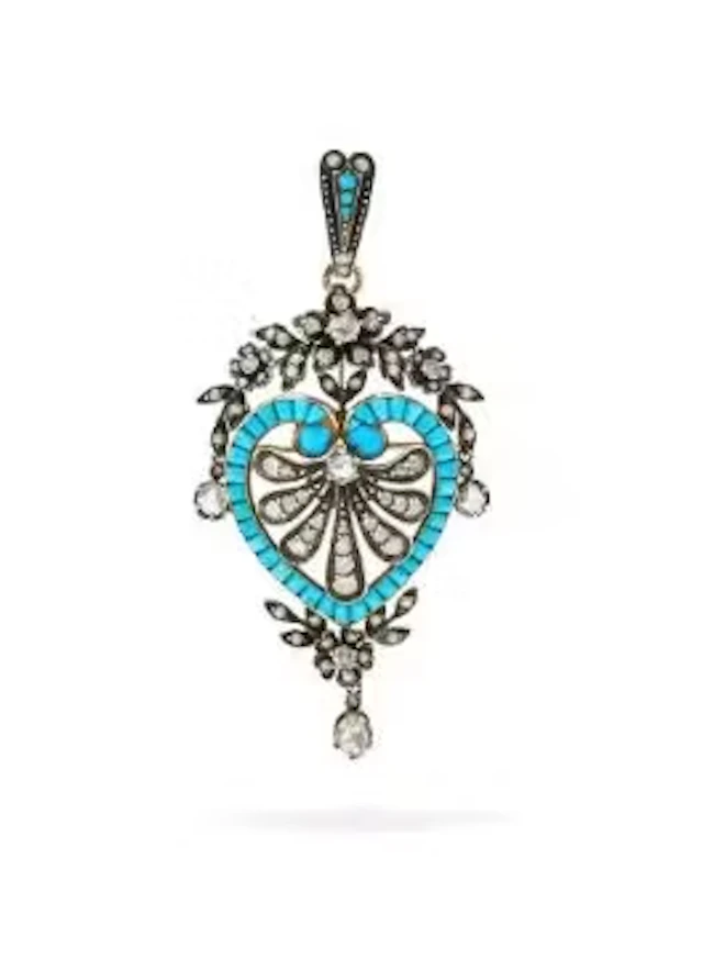 A LATE 19TH CENTURY TURQUOISE AND DIAMOND PENDANT/BROOCH