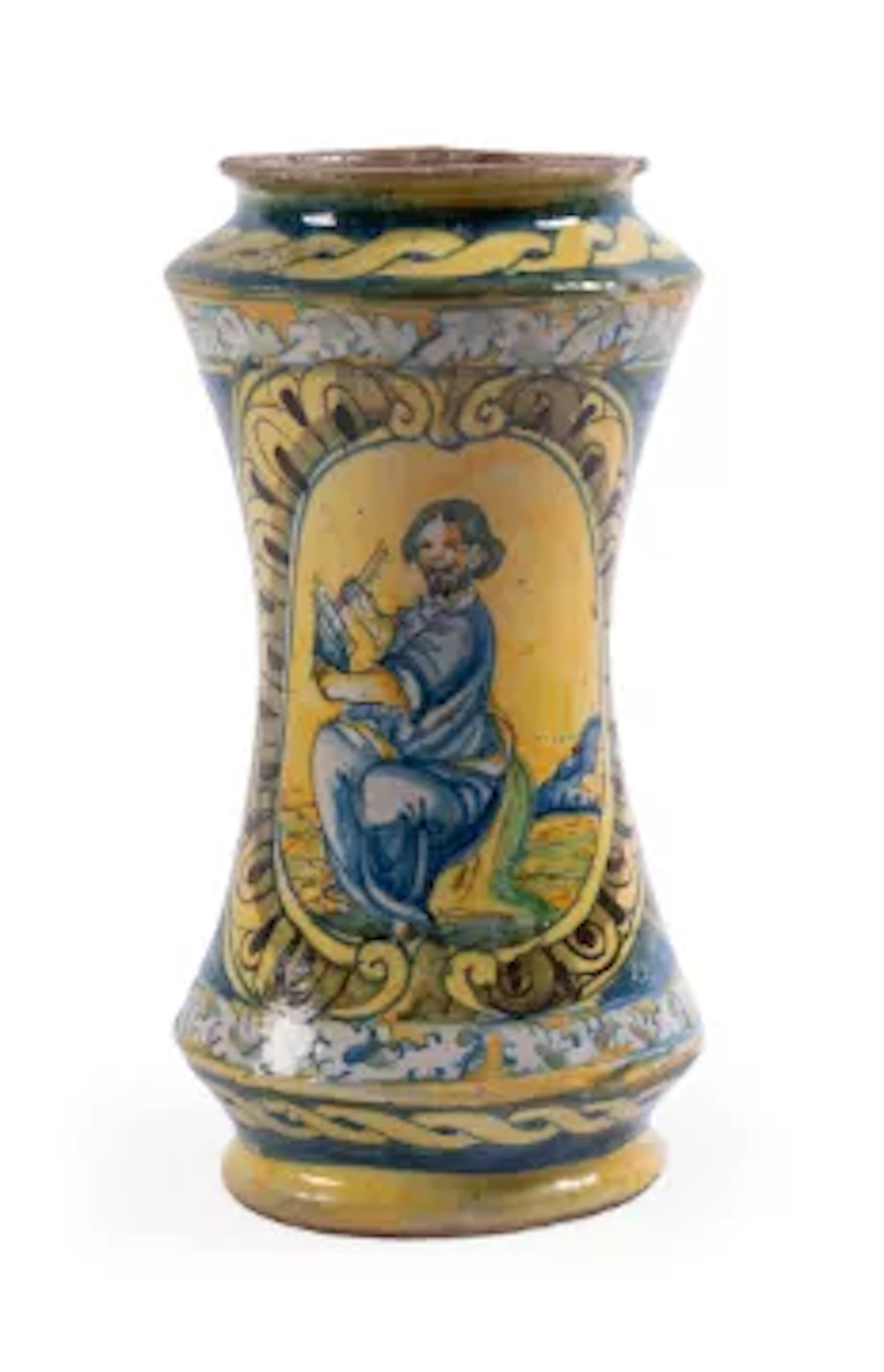 A SICILLIAN MAIOLICA ALBARELLO, 17TH OR 18TH CENTURY